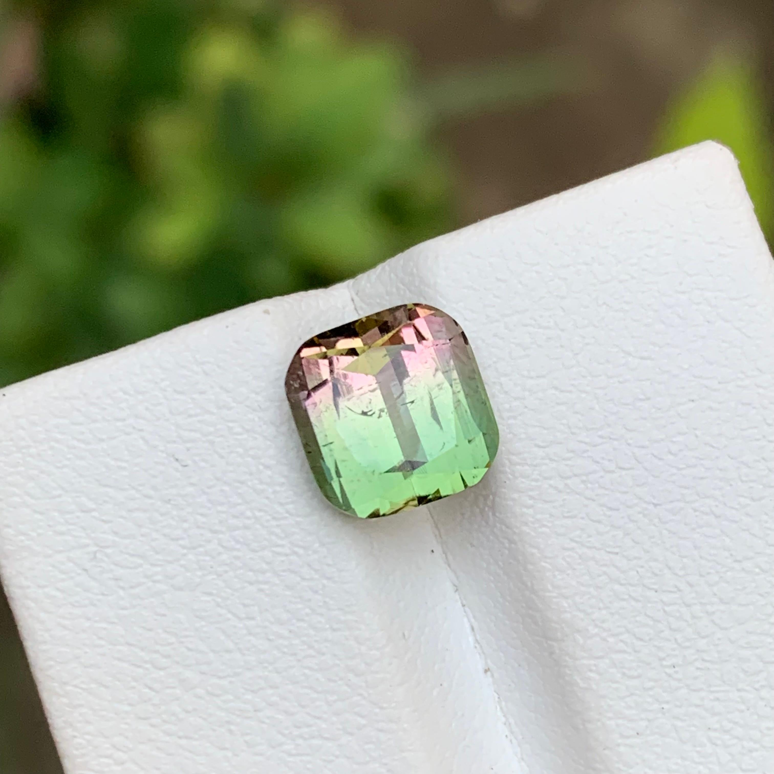 Green & Pink Watermelon Bicolor Natural Tourmaline Ring Gemstone 3.65 Ct Cushion For Sale 1