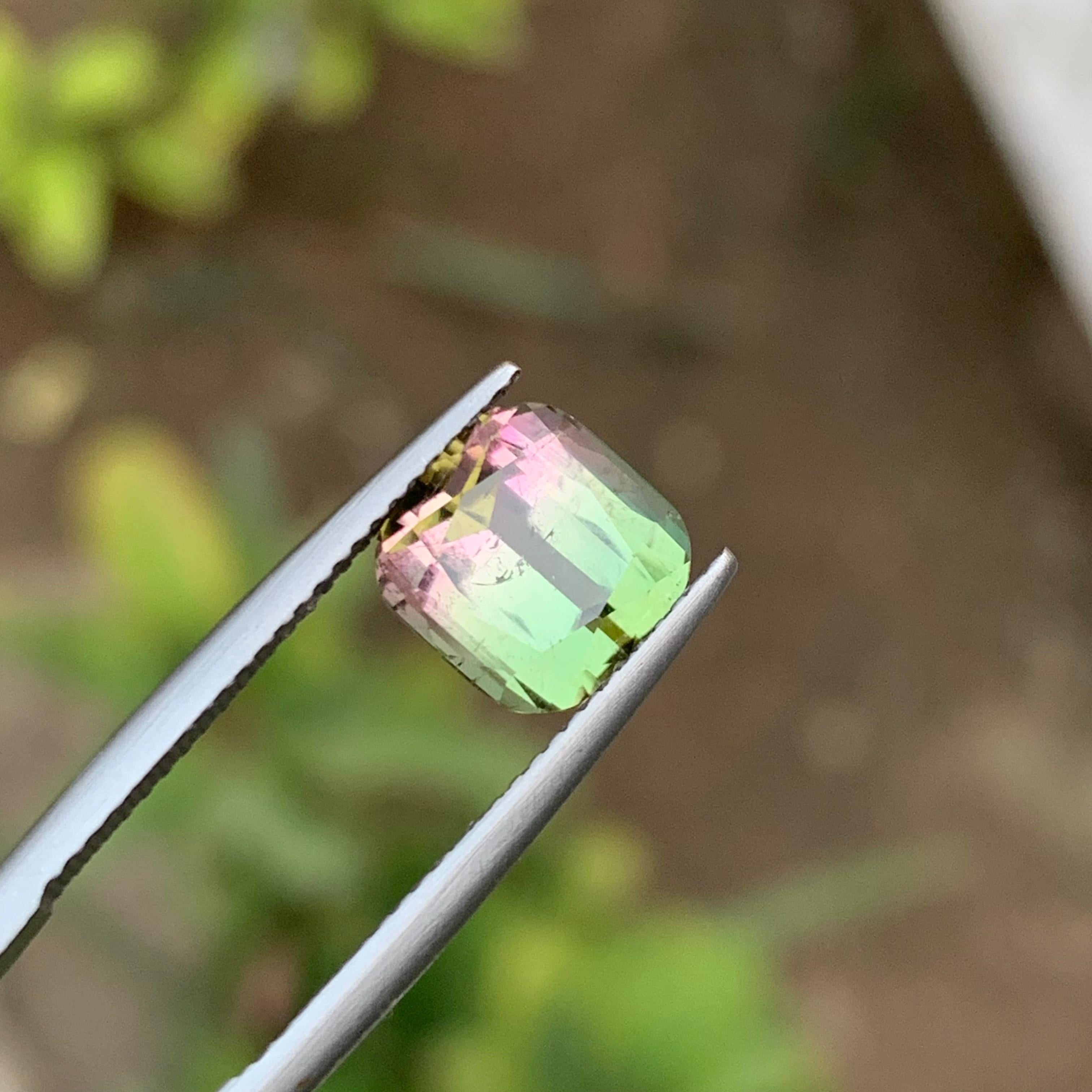 Green & Pink Watermelon Bicolor Natural Tourmaline Ring Gemstone 3.65 Ct Cushion For Sale 2