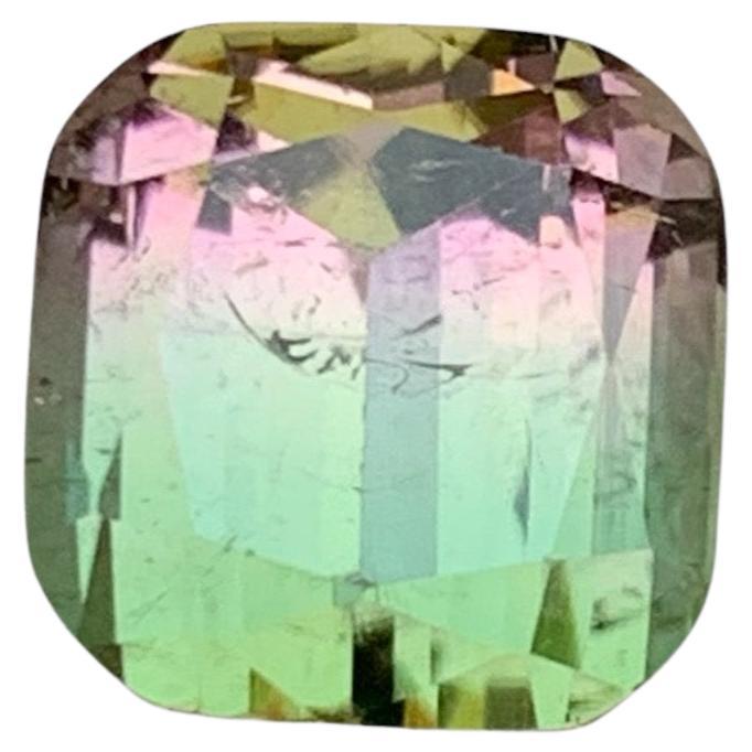 Green & Pink Watermelon Bicolor Natural Tourmaline Ring Gemstone 3.65 Ct Cushion