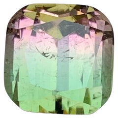 Green & Pink Watermelon Bicolor Natural Tourmaline Ring Gemstone 3.65 Ct Cushion