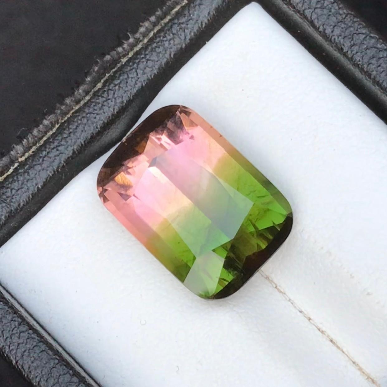 Cushion Cut Green & Pink Watermelon Bicolor Natural Tourmaline Ring Loose Gemstone 10.85 Ct For Sale