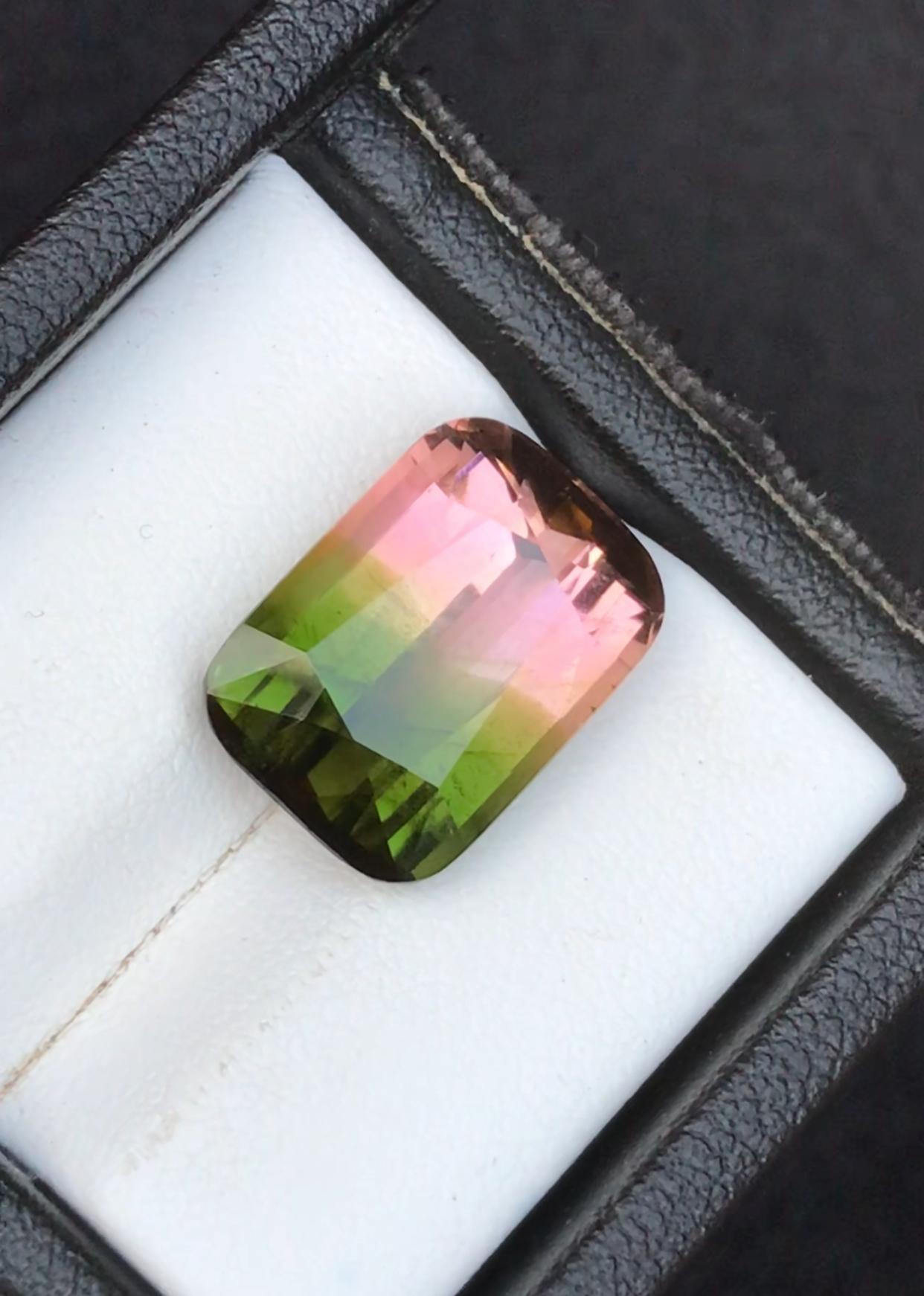 Green & Pink Watermelon Bicolor Natural Tourmaline Ring Loose Gemstone 10.85 Ct For Sale 3