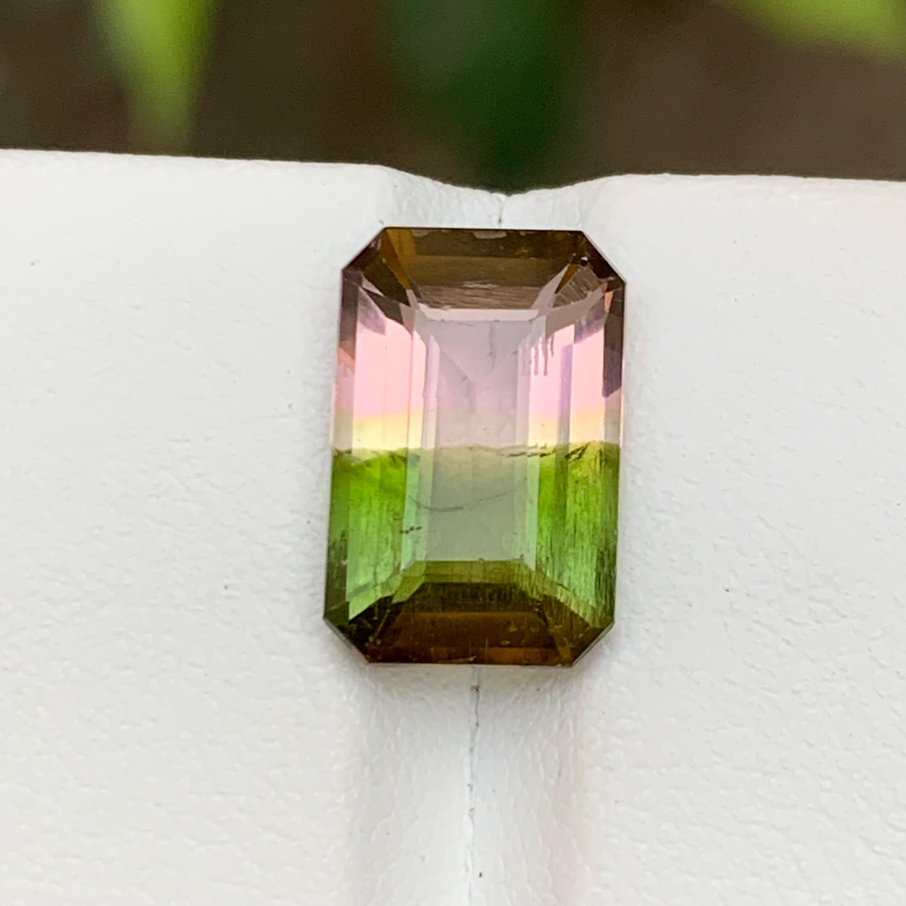 Bague en tourmaline melon d'eau bicolore verte taille émeraude 5,10 carats en vente 4