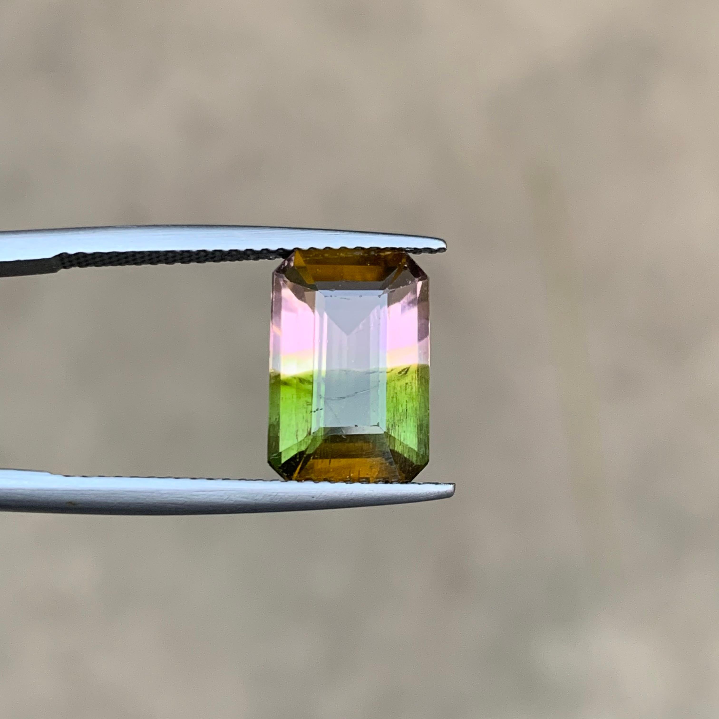 Bague en tourmaline melon d'eau bicolore verte taille émeraude 5,10 carats en vente 5