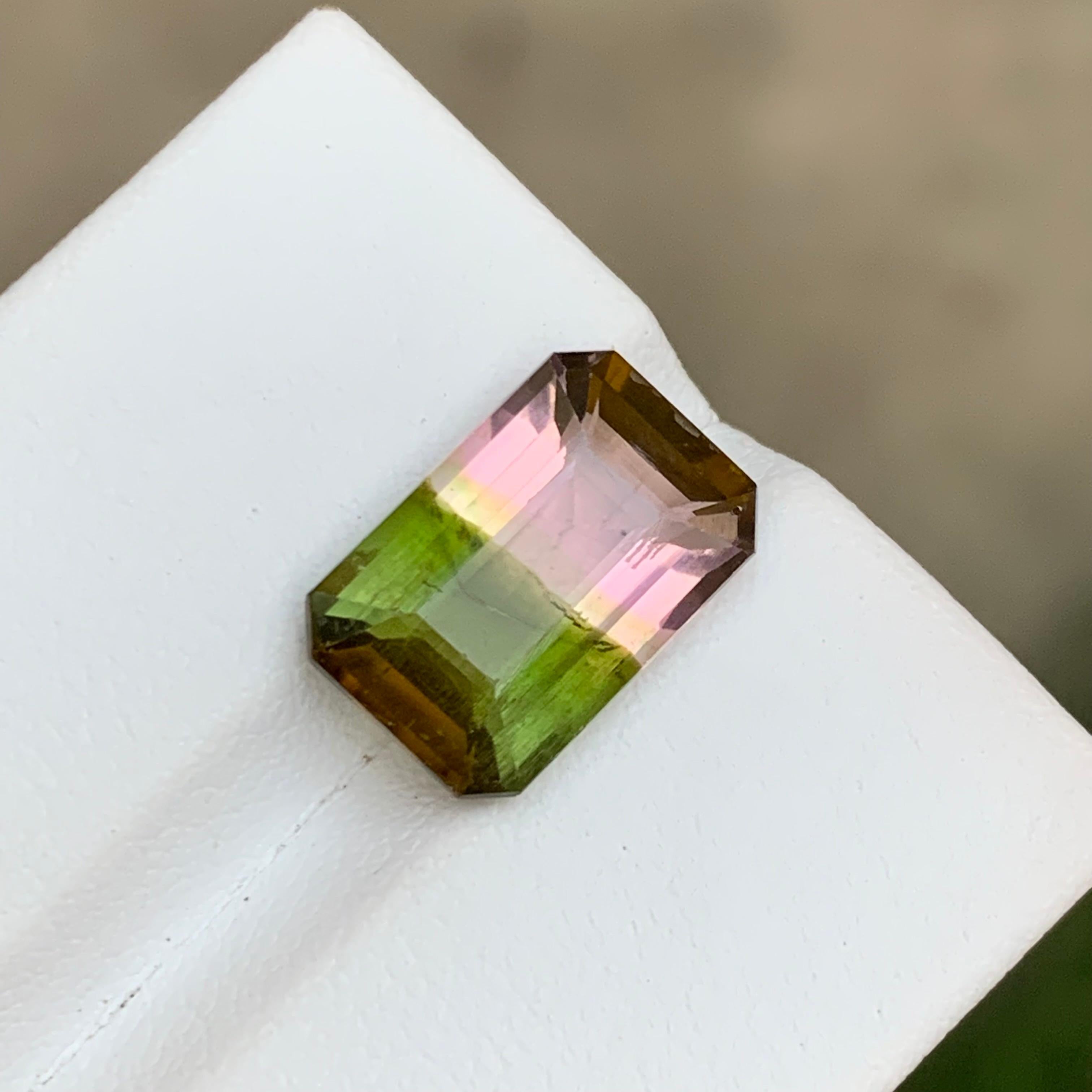 Bague en tourmaline melon d'eau bicolore verte taille émeraude 5,10 carats en vente 7