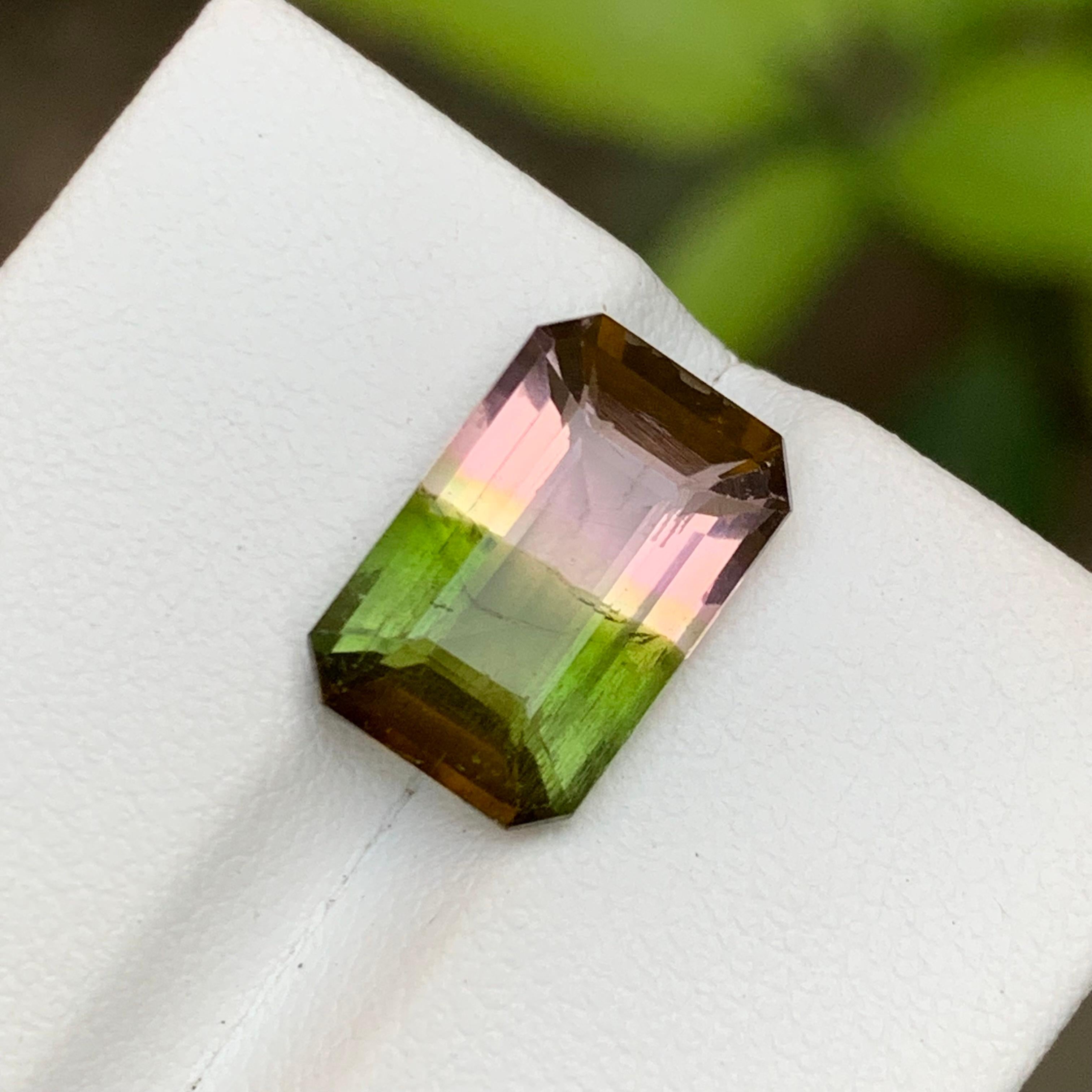 Contemporain Bague en tourmaline melon d'eau bicolore verte taille émeraude 5,10 carats en vente