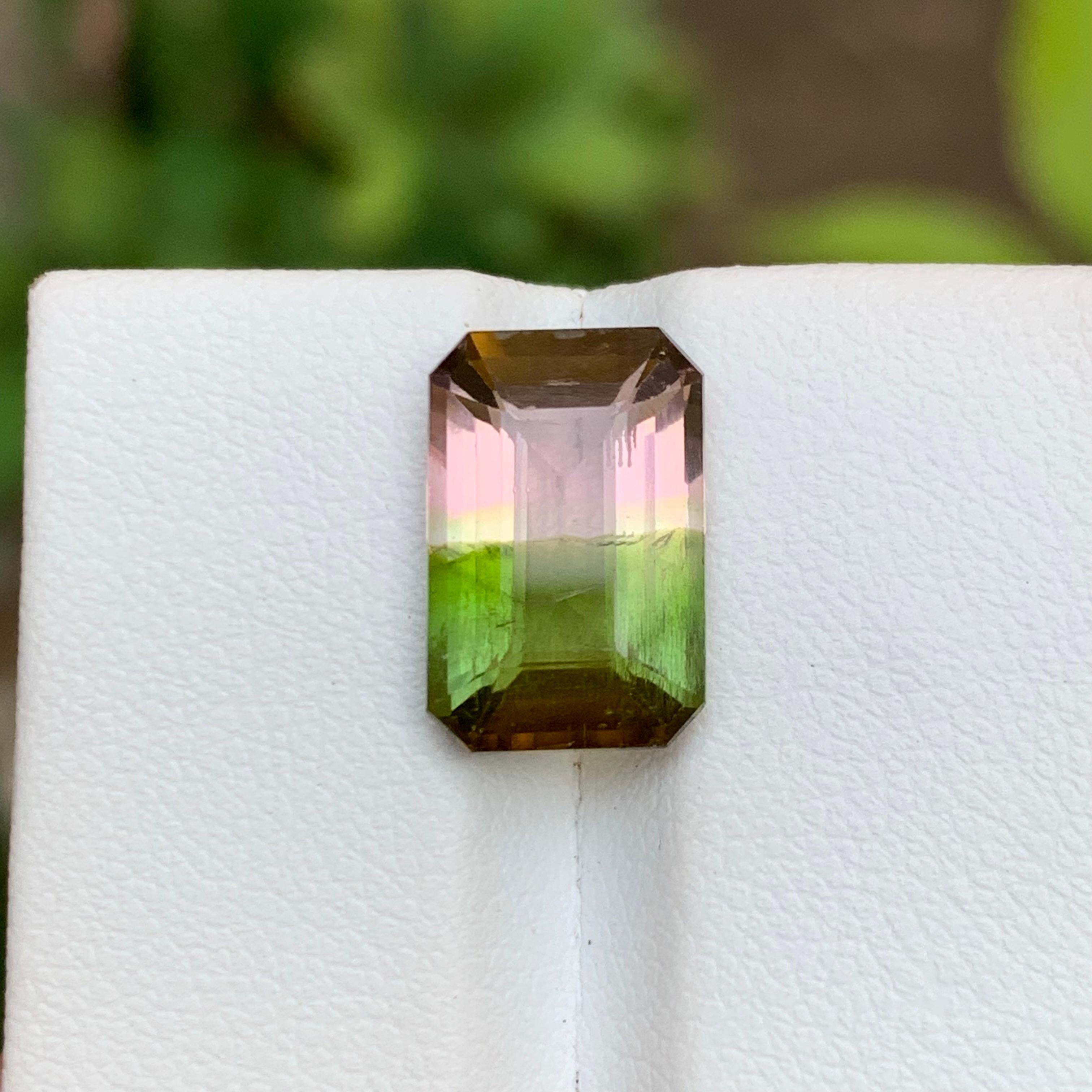 Bague en tourmaline melon d'eau bicolore verte taille émeraude 5,10 carats en vente 1