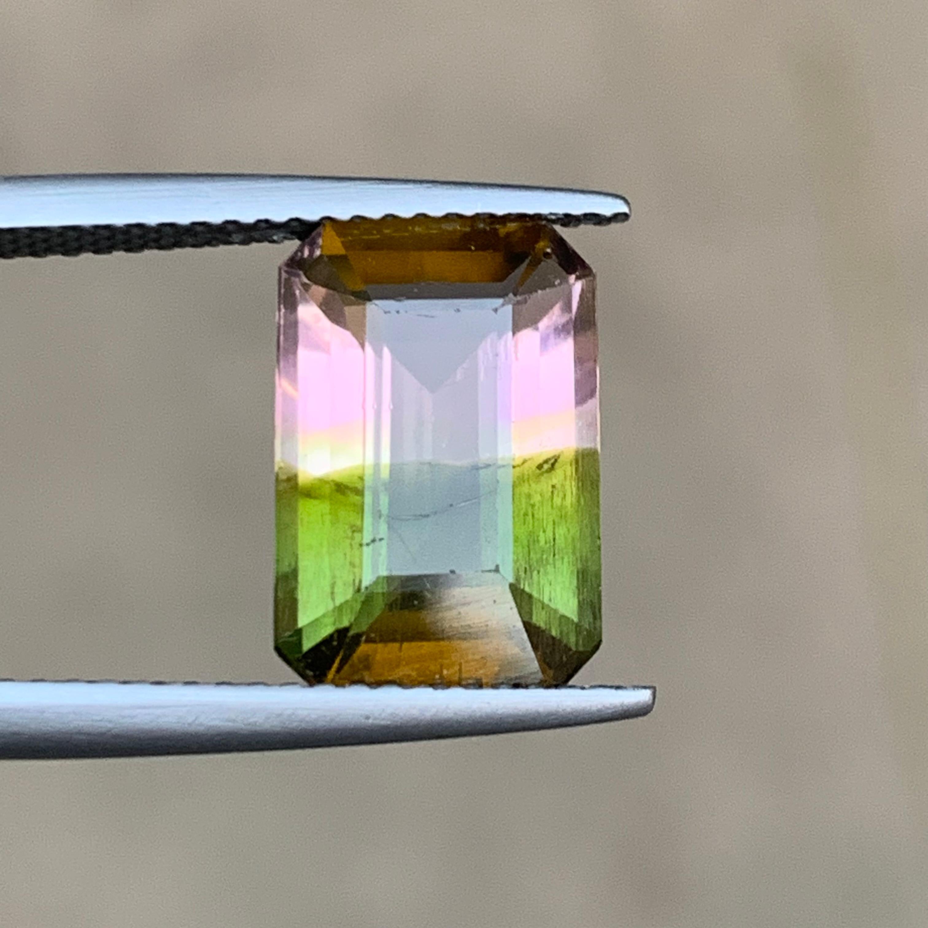 Bague en tourmaline melon d'eau bicolore verte taille émeraude 5,10 carats en vente 2