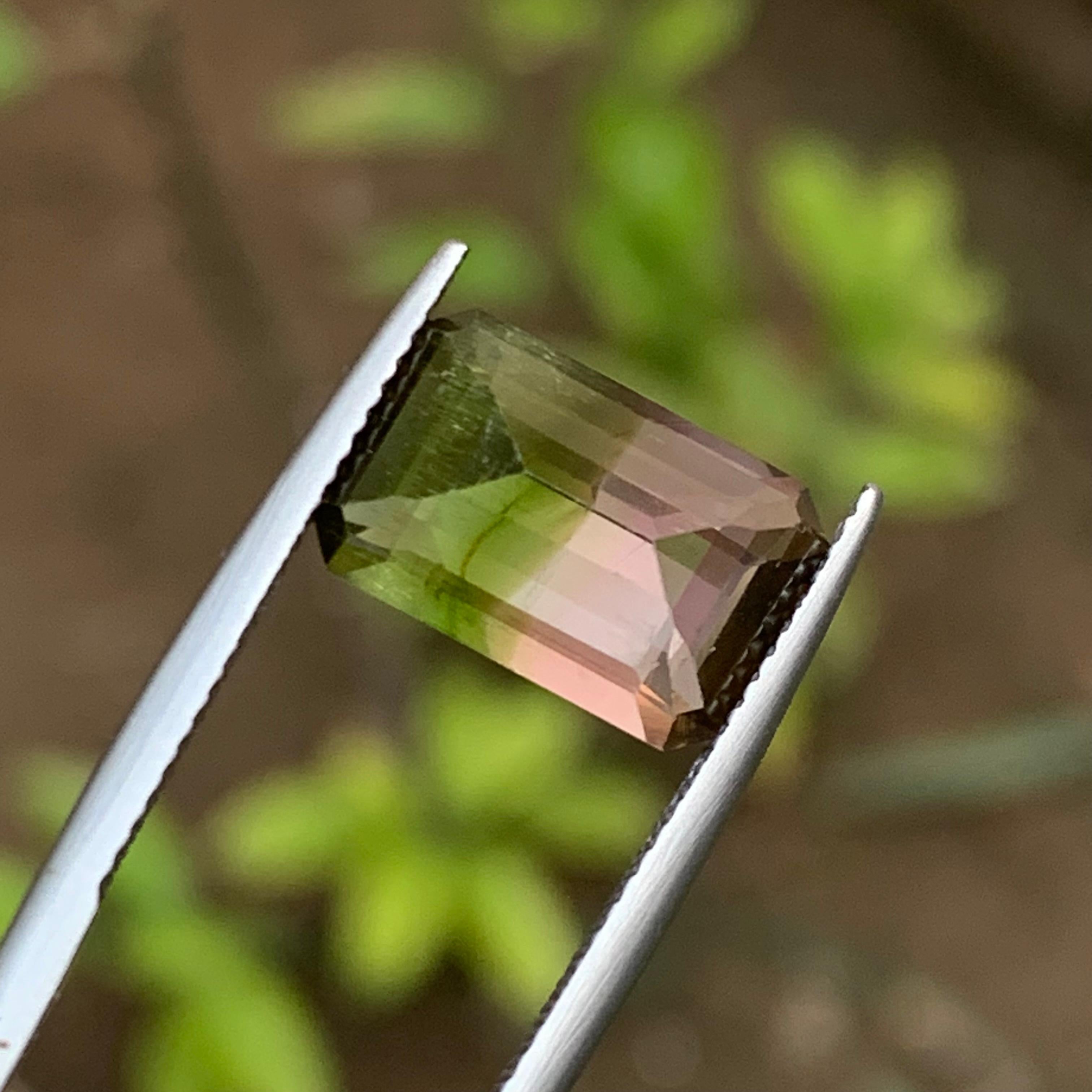Bague en tourmaline melon d'eau bicolore verte taille émeraude 5,10 carats en vente 3