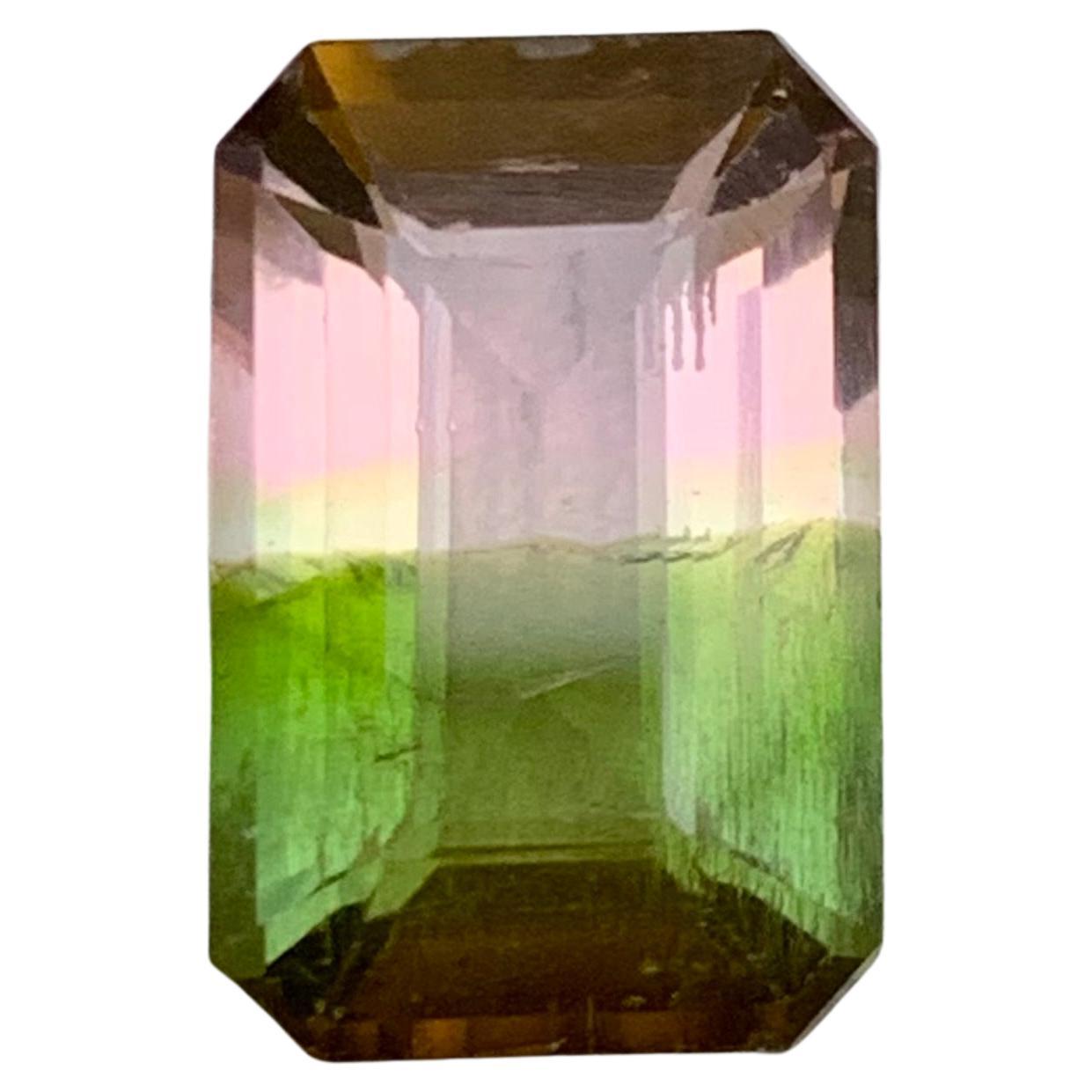 Green Pink Watermelon Bicolor Tourmaline Ring Loose Gemstone 5.10 Ct Emerald Cut