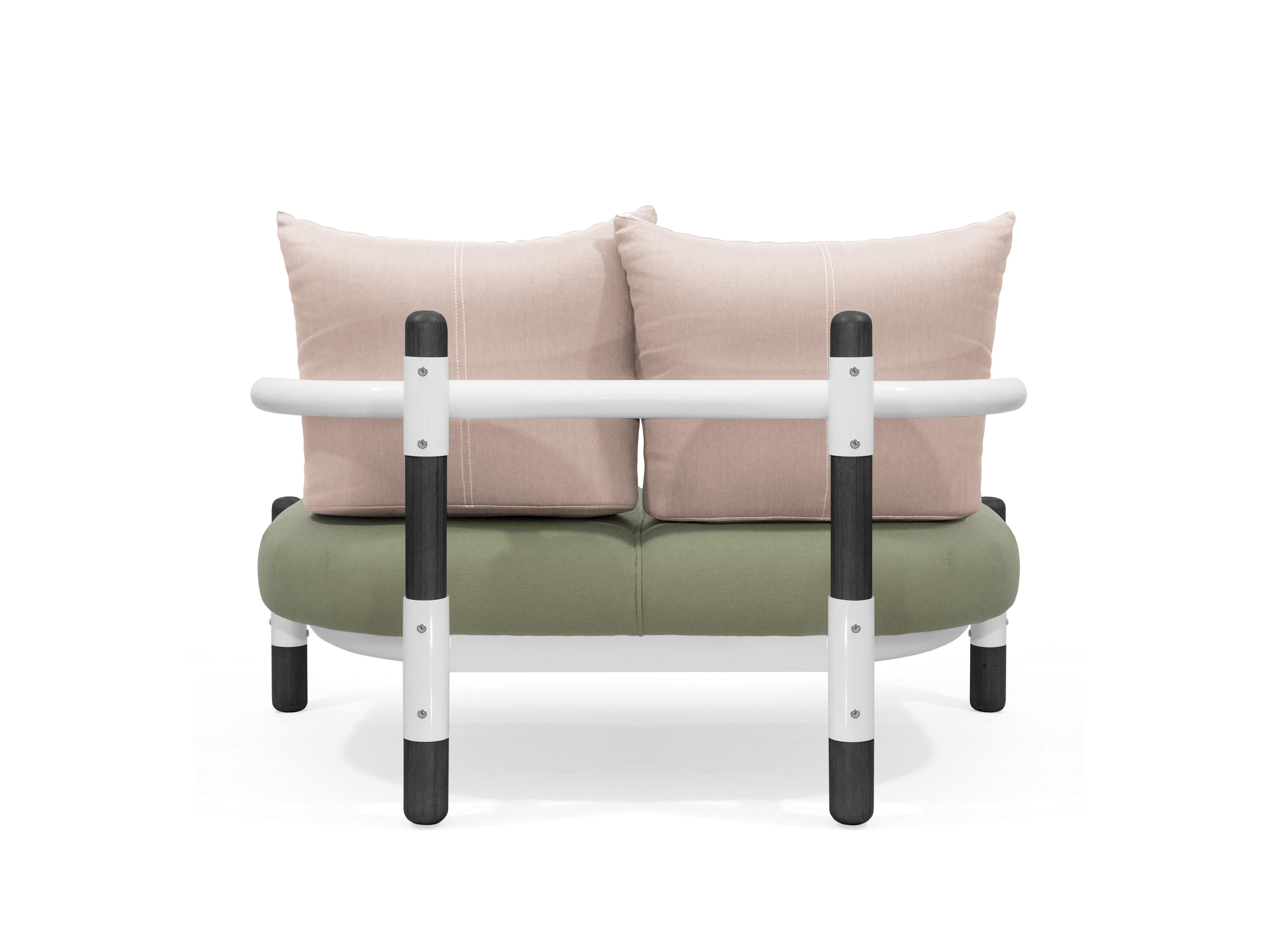 Modern Green PK15 Two-Seat Sofa, Steel Structure & Ebonized Wood Legs by Paulo Kobylka For Sale