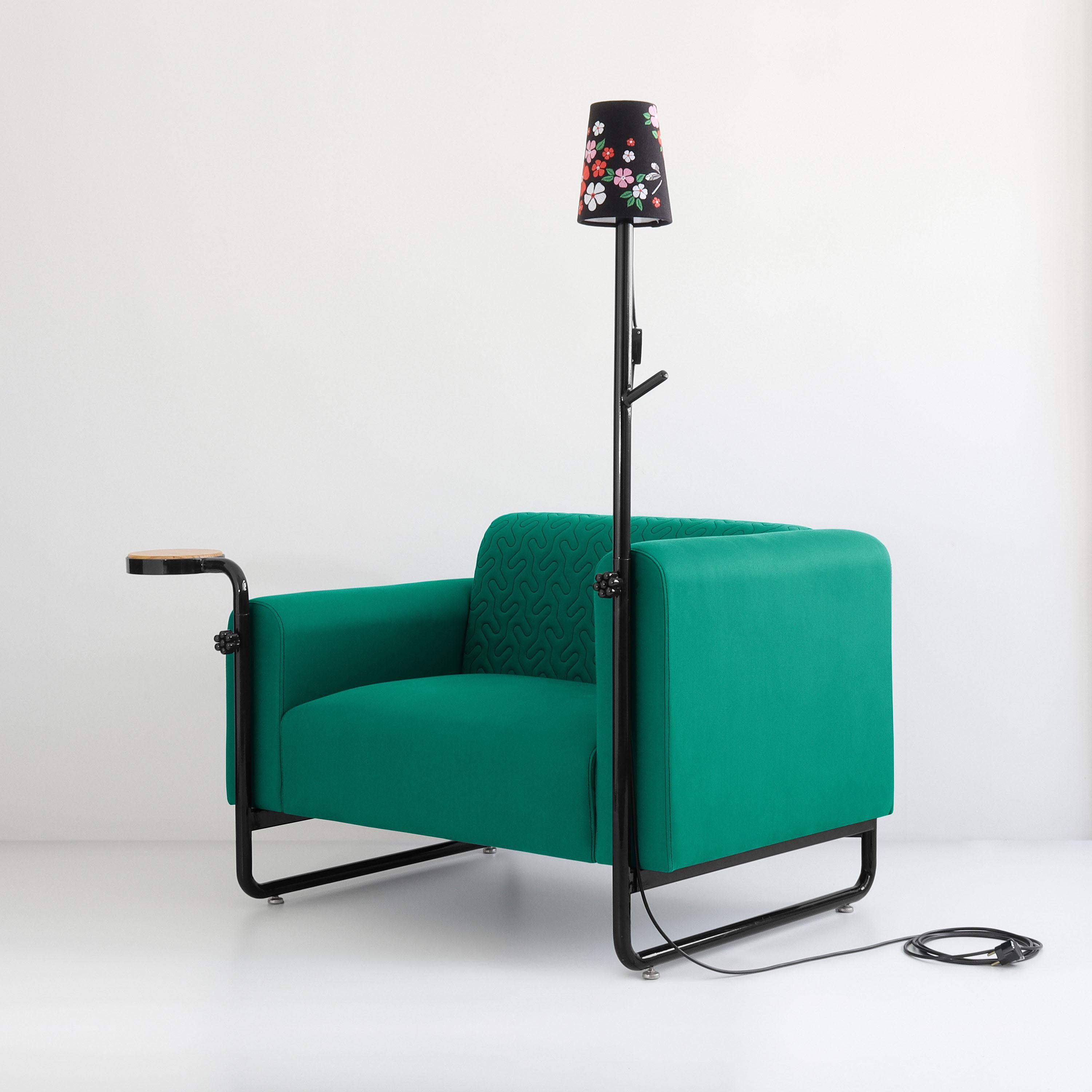 Post-Modern Green PK8 Armchair, Seat-Lamp Hybrid, Handmade Metal Structure by Paulo Kobylka For Sale