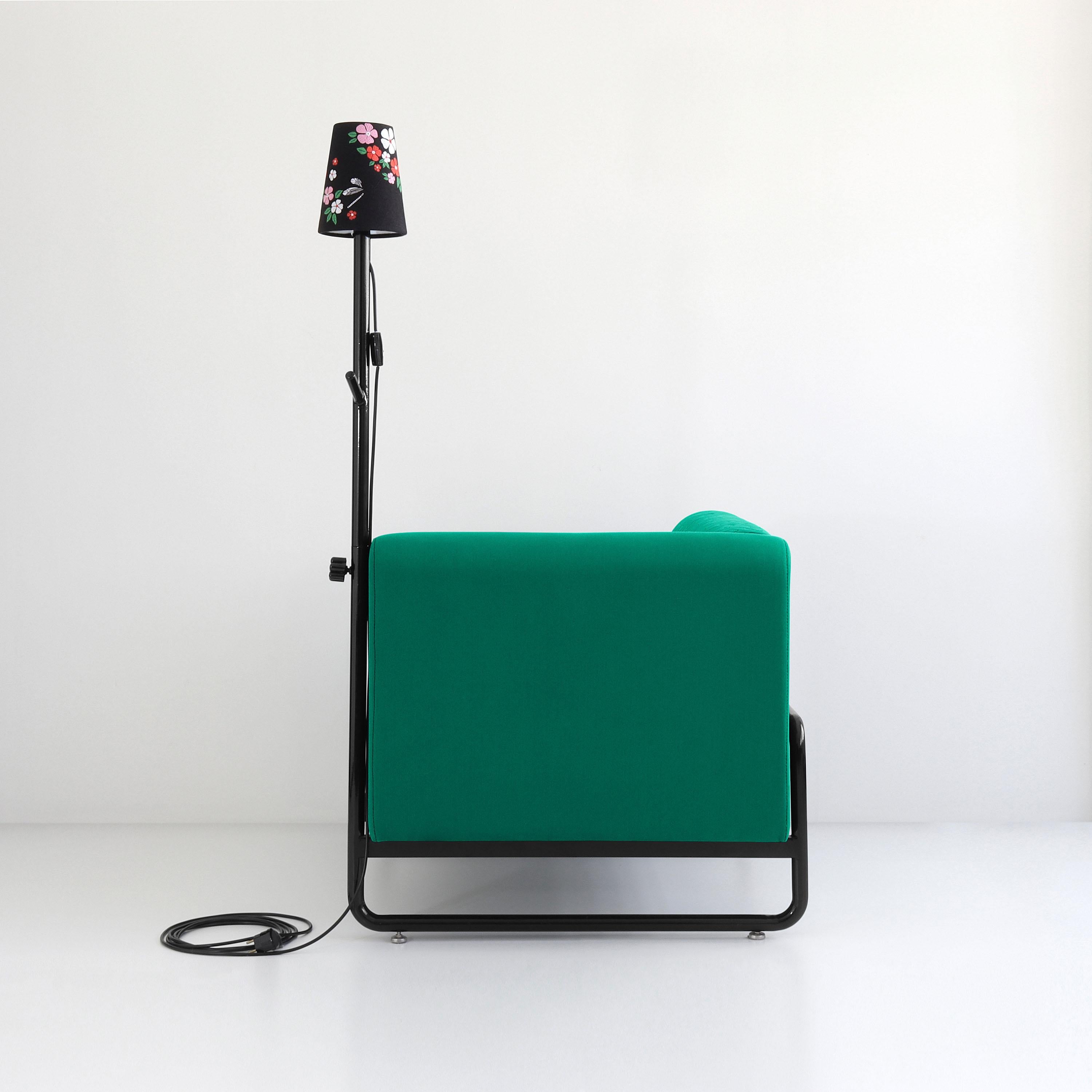 Brazilian Green PK8 Armchair, Seat-Lamp Hybrid, Handmade Metal Structure by Paulo Kobylka For Sale