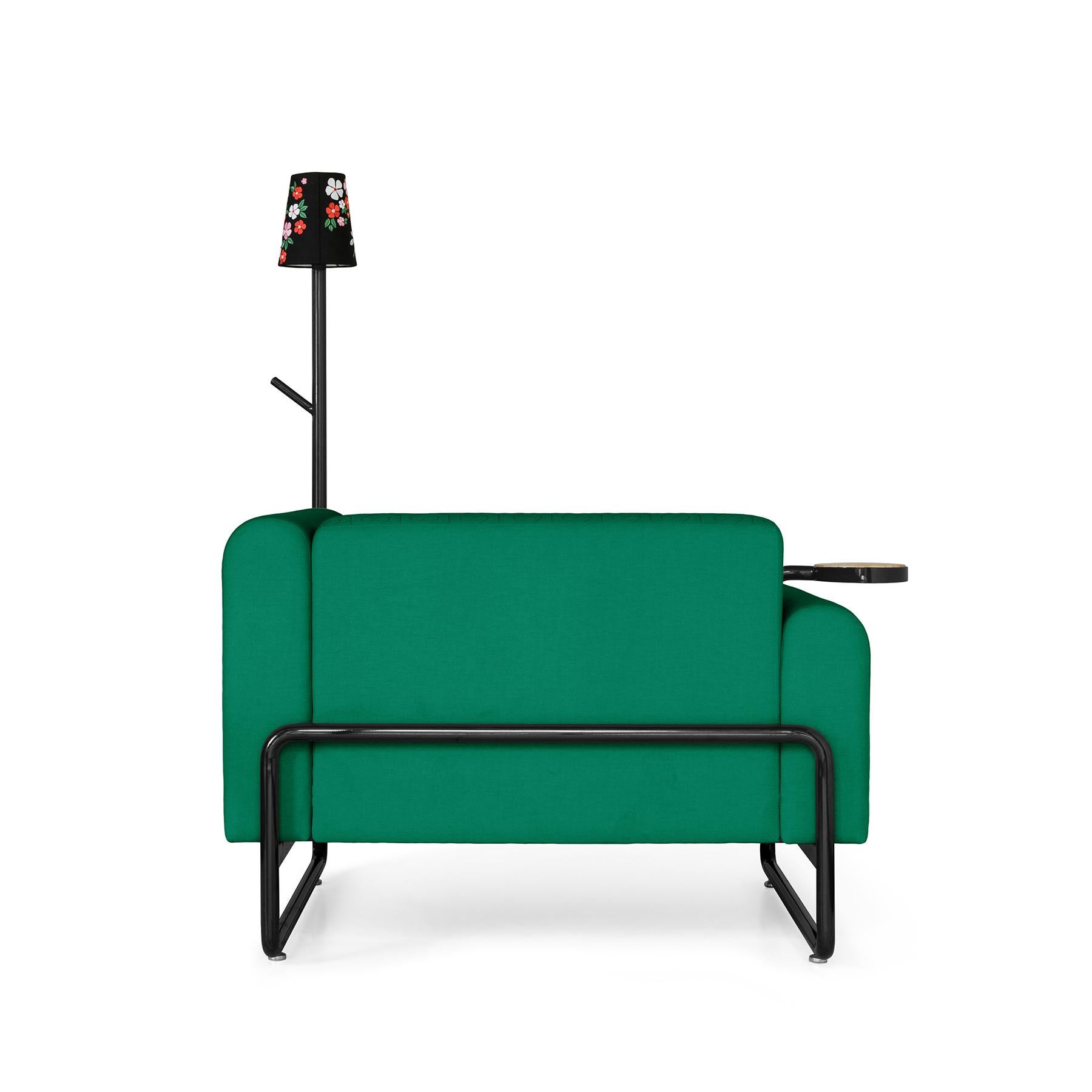 Quilted Green PK8 Armchair, Seat-Lamp Hybrid, Handmade Metal Structure by Paulo Kobylka For Sale