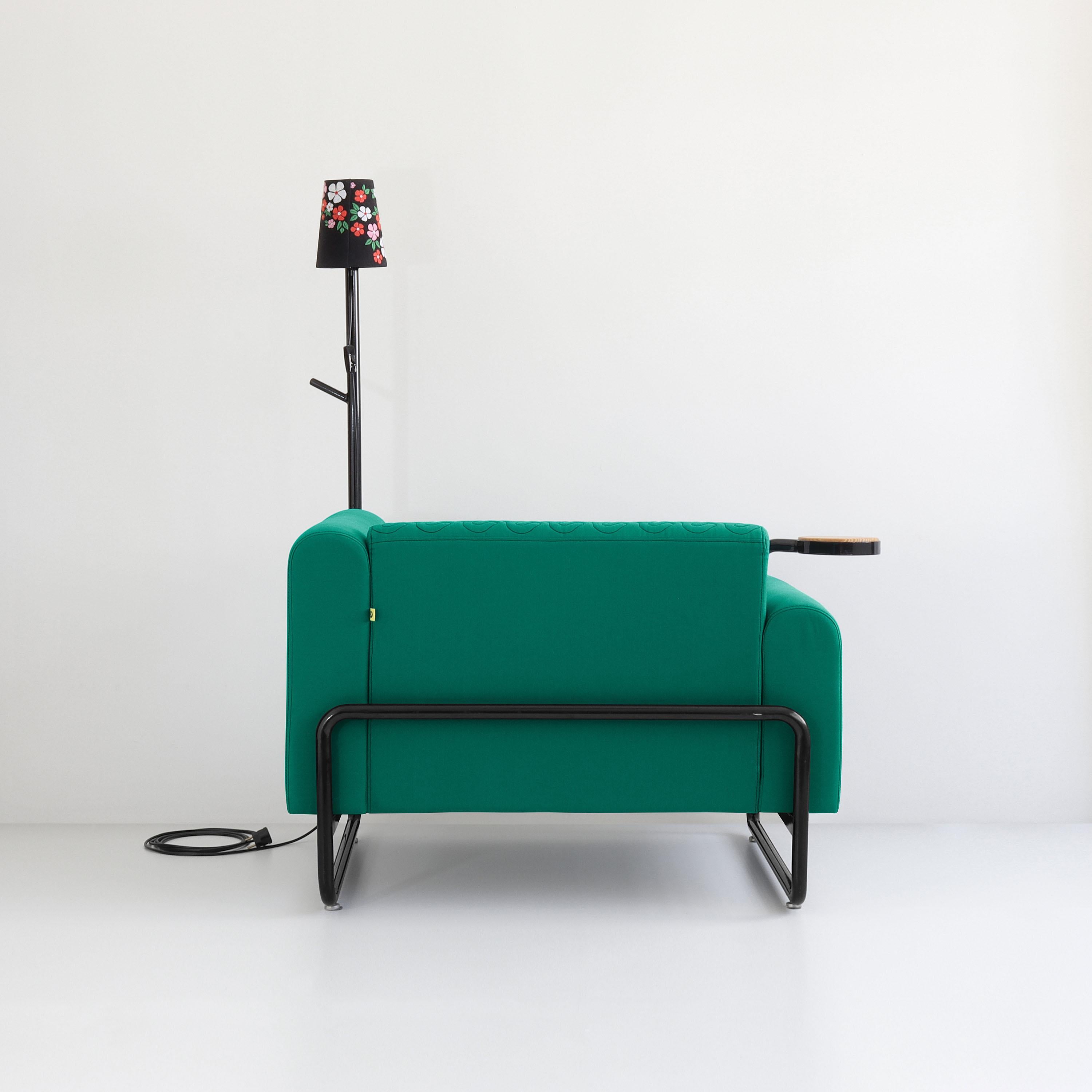Hand-Crafted Green PK8 Armchair, Seat-Lamp Hybrid, Handmade Metal Structure by Paulo Kobylka For Sale