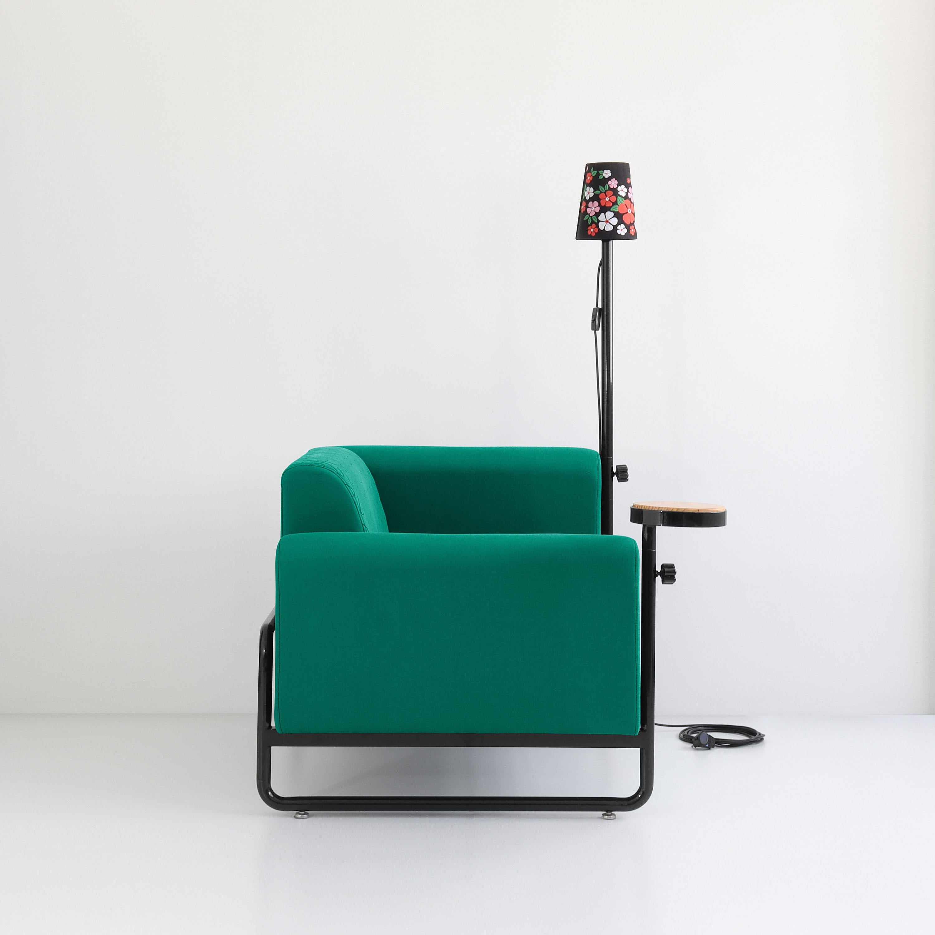 Contemporary Green PK8 Armchair, Seat-Lamp Hybrid, Handmade Metal Structure by Paulo Kobylka For Sale