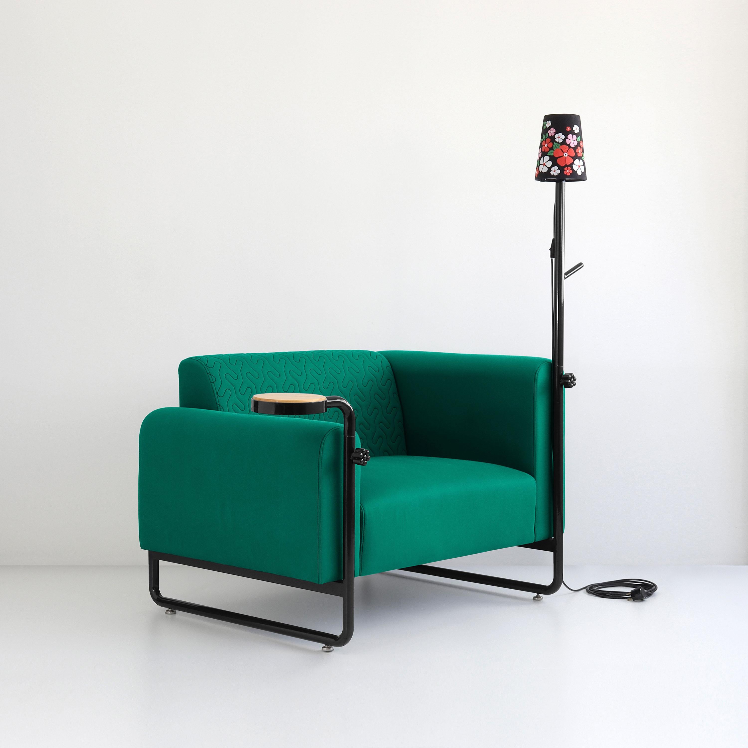 Steel Green PK8 Armchair, Seat-Lamp Hybrid, Handmade Metal Structure by Paulo Kobylka For Sale