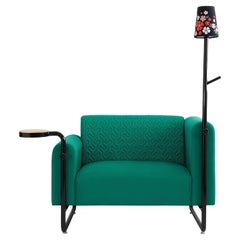 Green PK8 Armchair, Seat-Lamp Hybrid, Handmade Metal Structure by Paulo Kobylka