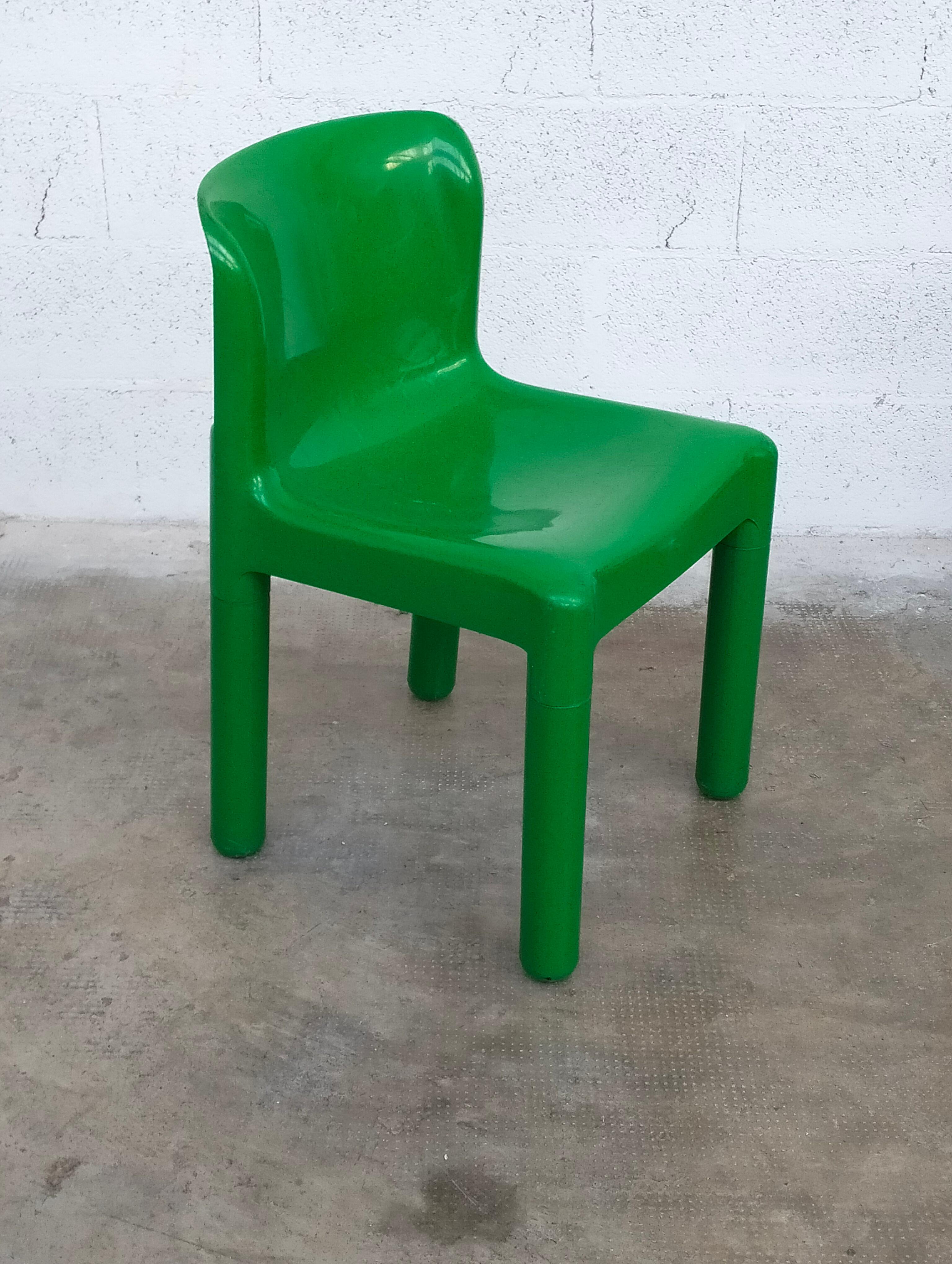 Italian Green Plastic Chairs 4875 by Carlo Bartoli for Kartell 1970s, Set of 4