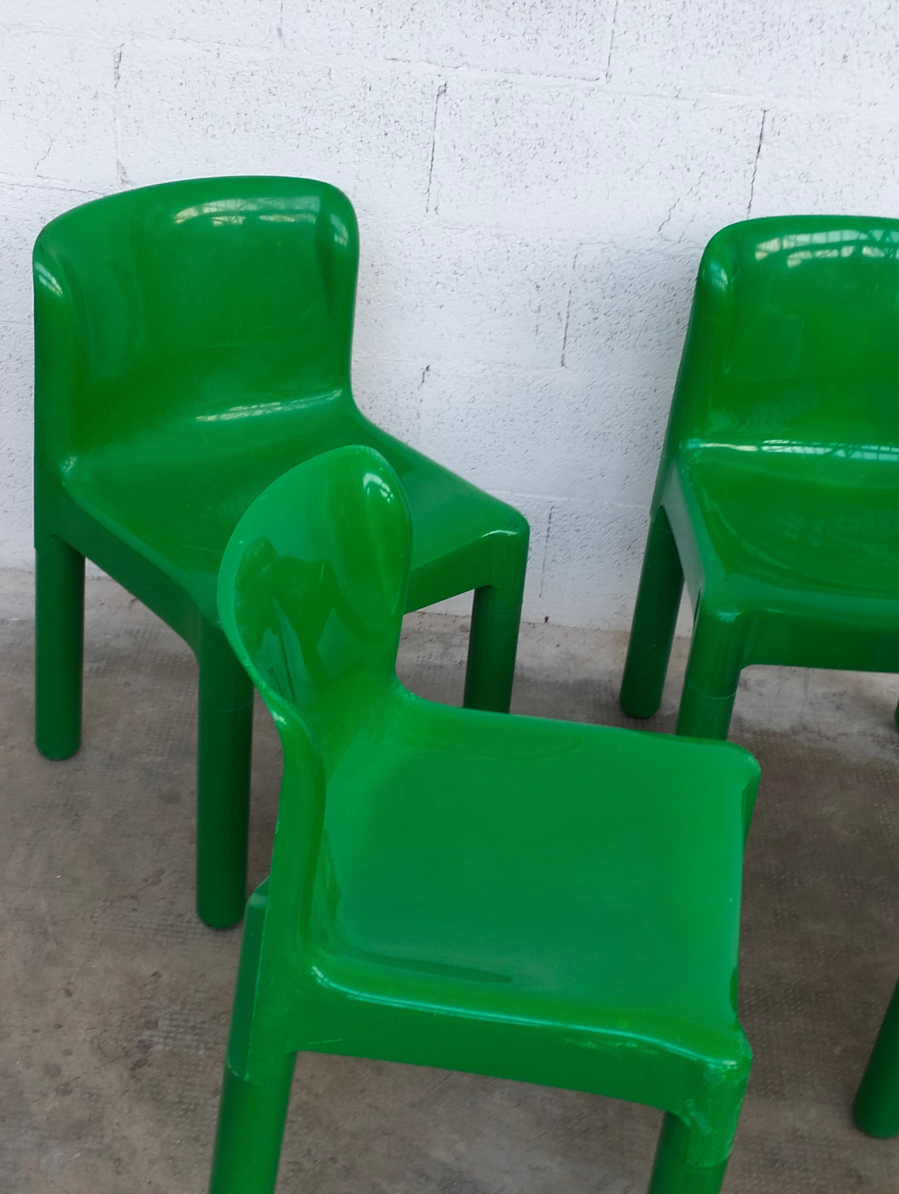 Green Plastic Chairs 4875 by Carlo Bartoli for Kartell 1970s, Set of 4 1