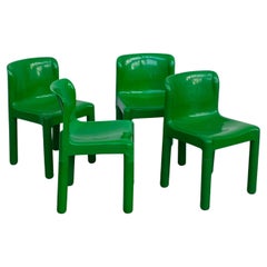 Green Plastic Chairs 4875 by Carlo Bartoli for Kartell 1970s, Set of 4