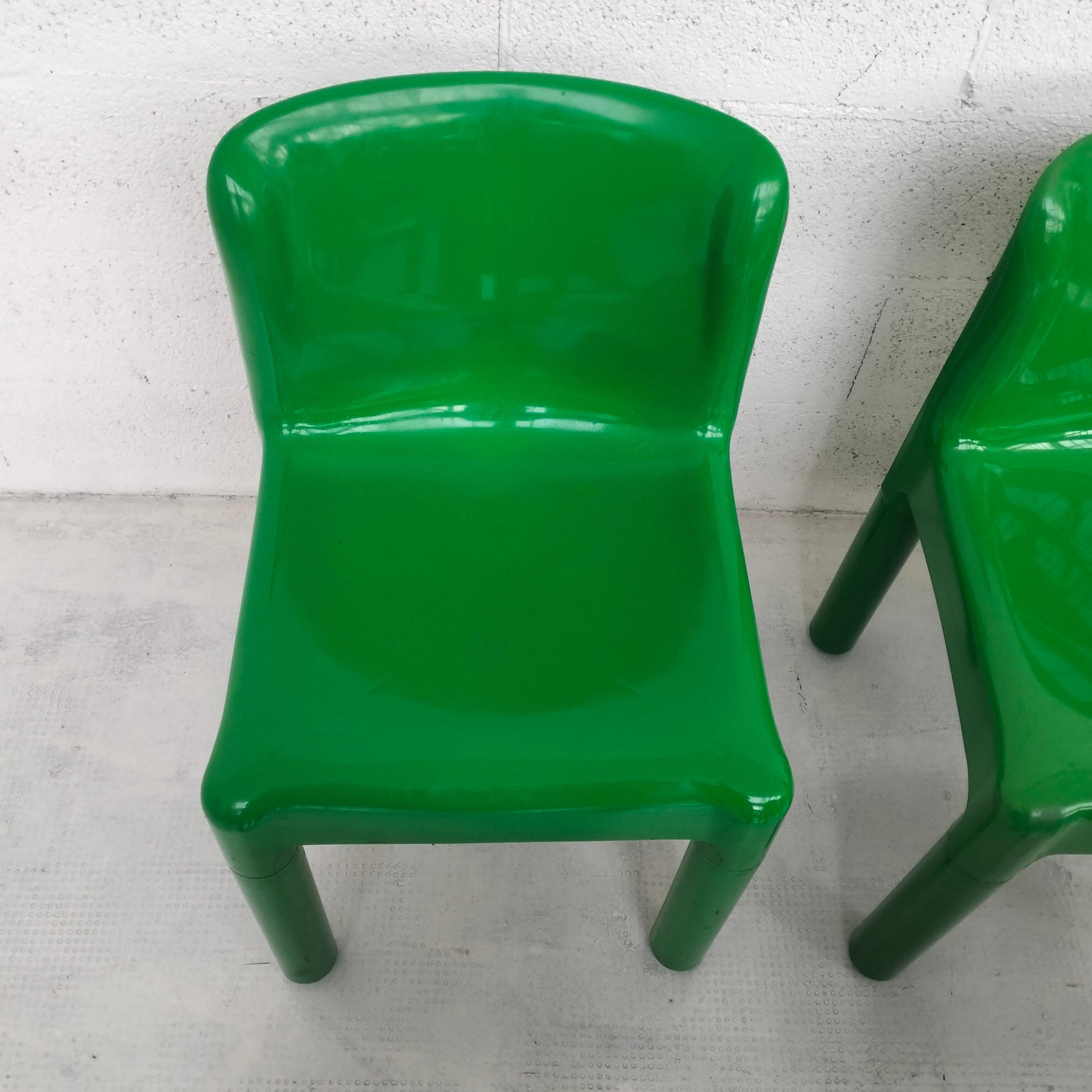 Green Plastic Chairs 4875 by Carlo Bartoli for Kartell 1970s, Set of 6 For Sale 3