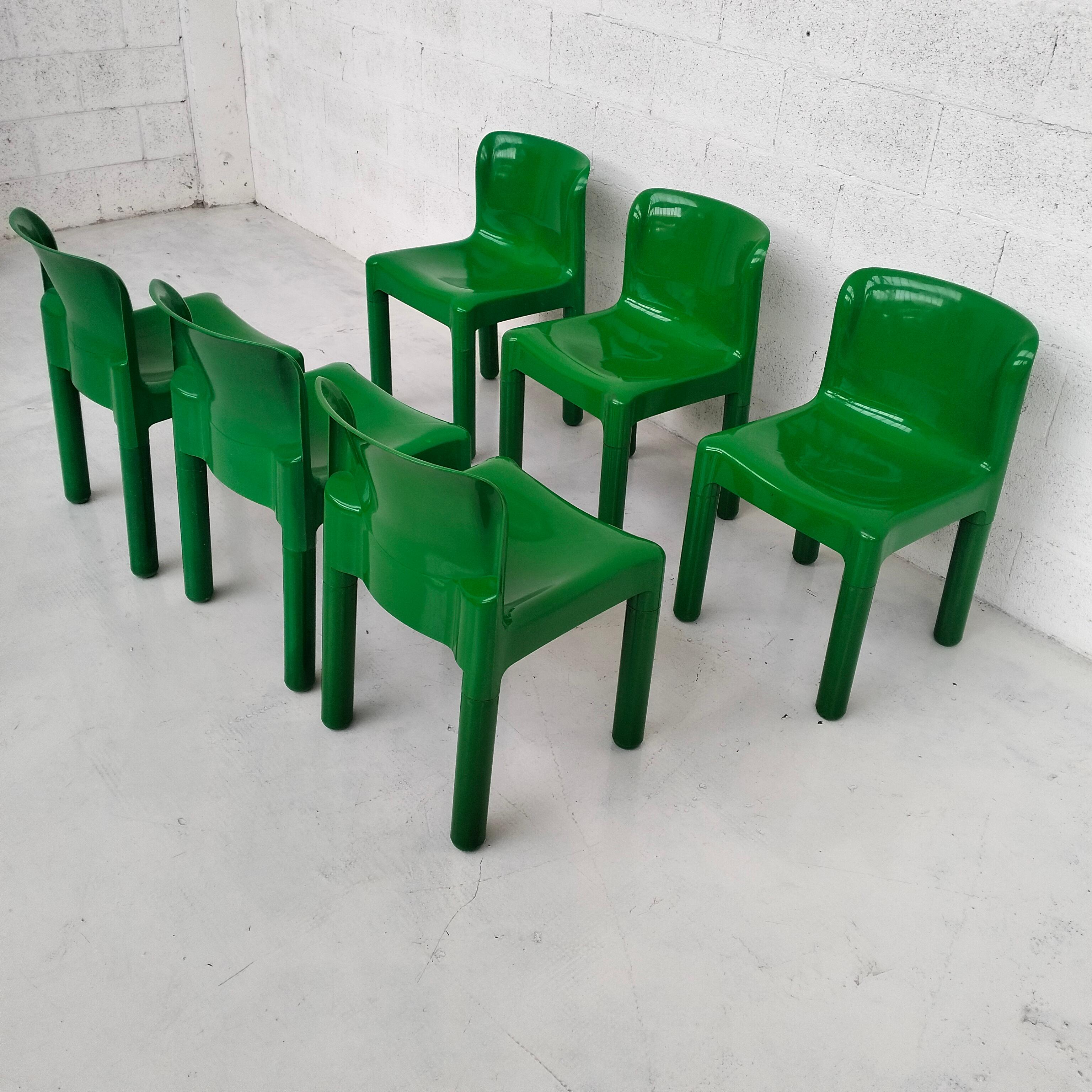 Green Plastic Chairs 4875 by Carlo Bartoli for Kartell 1970s, Set of 6 For Sale 4