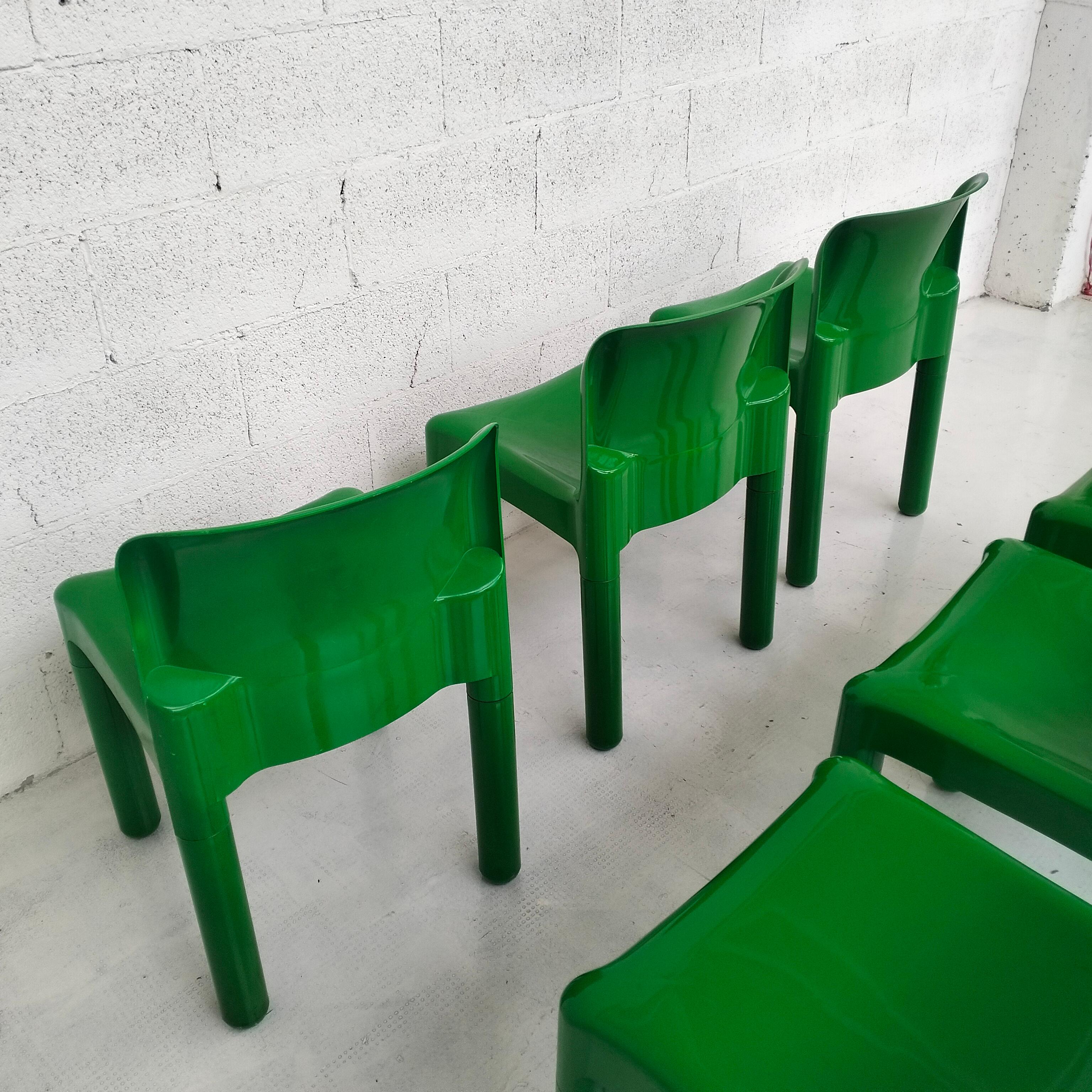 Green Plastic Chairs 4875 by Carlo Bartoli for Kartell 1970s, Set of 6 6