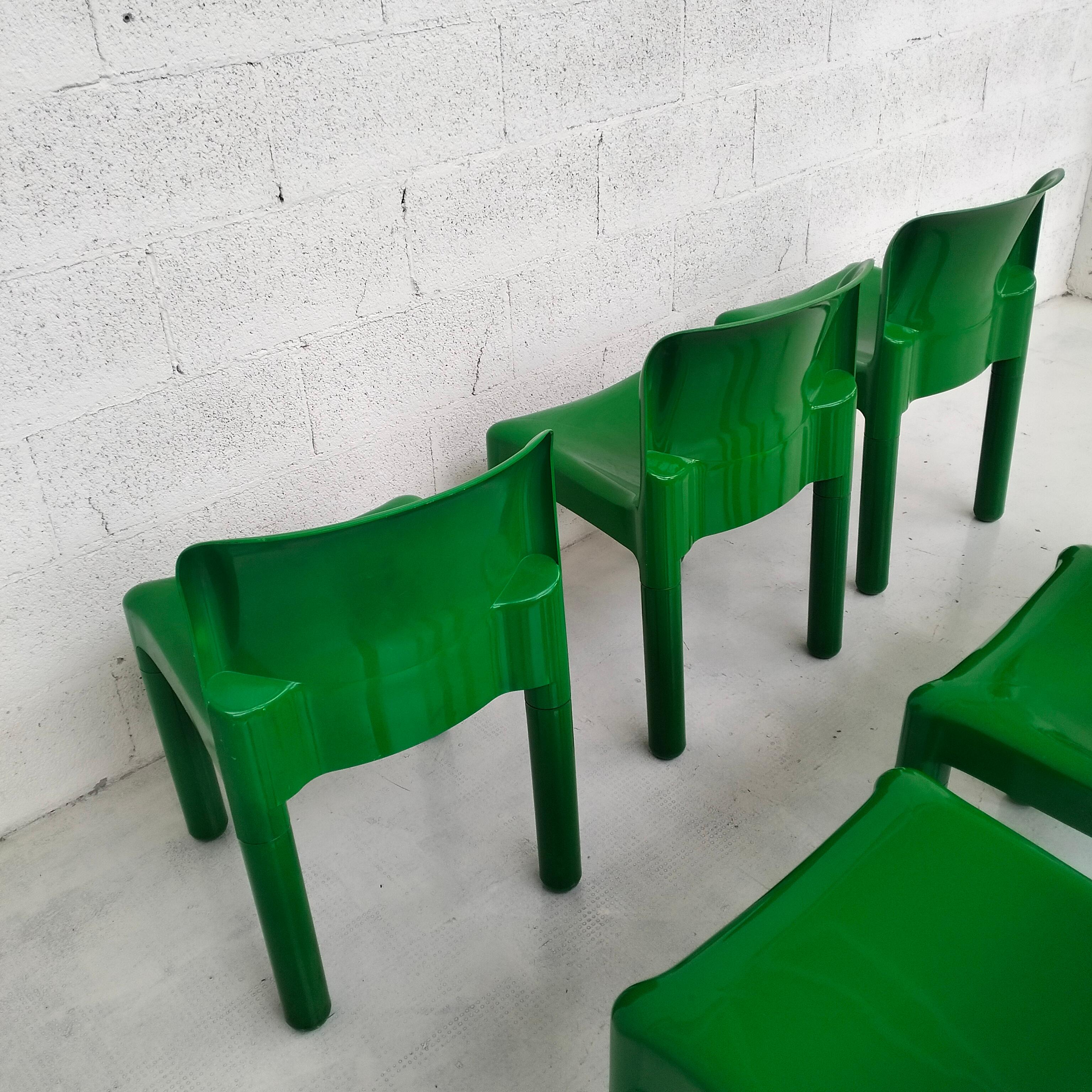 Chaises en plastique vertes 4875 par Carlo Bartoli pour Kartell 1970, ensemble de 6 en vente 7