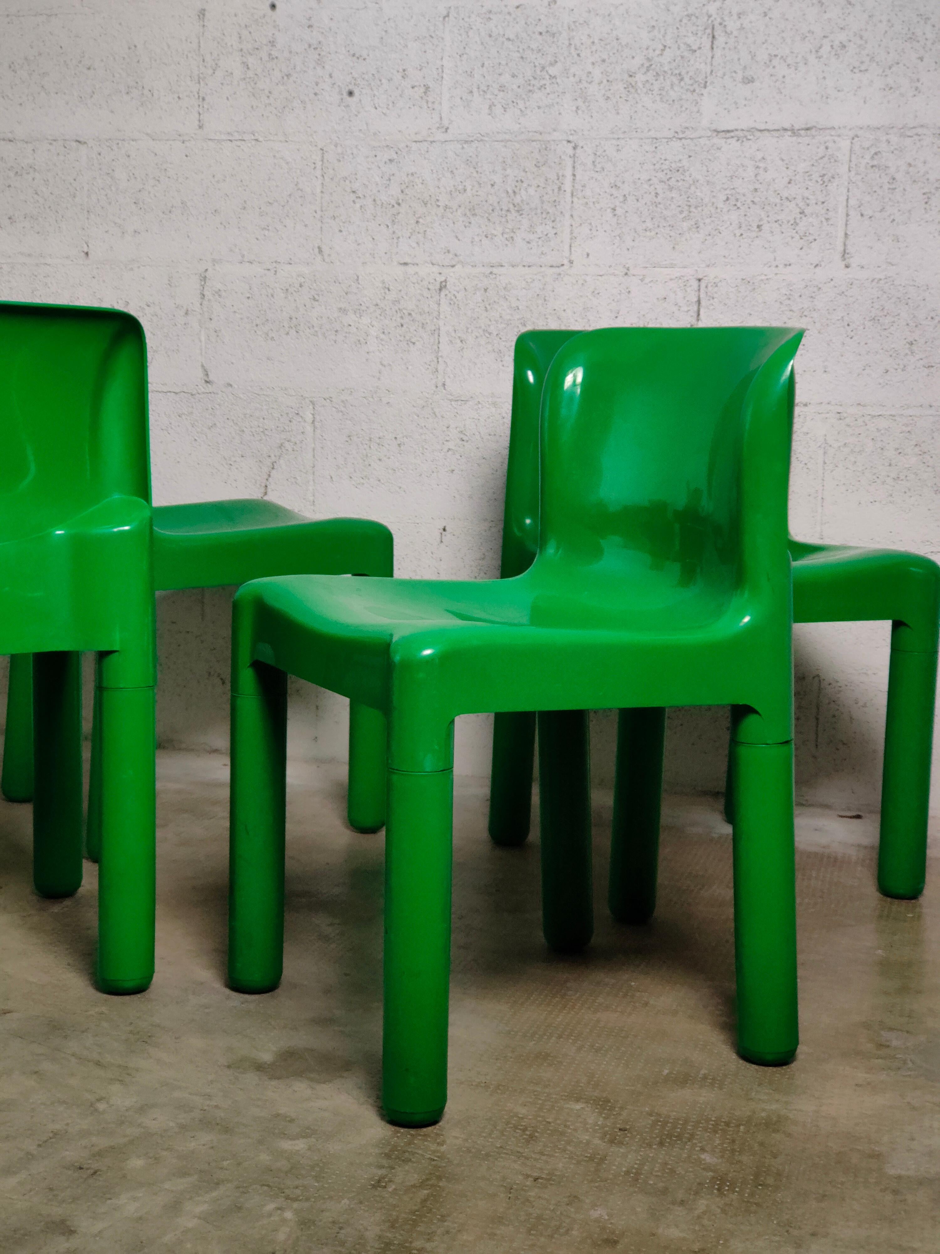 Green Plastic Chairs 4875 by Carlo Bartoli for Kartell 1970s, Set of 6