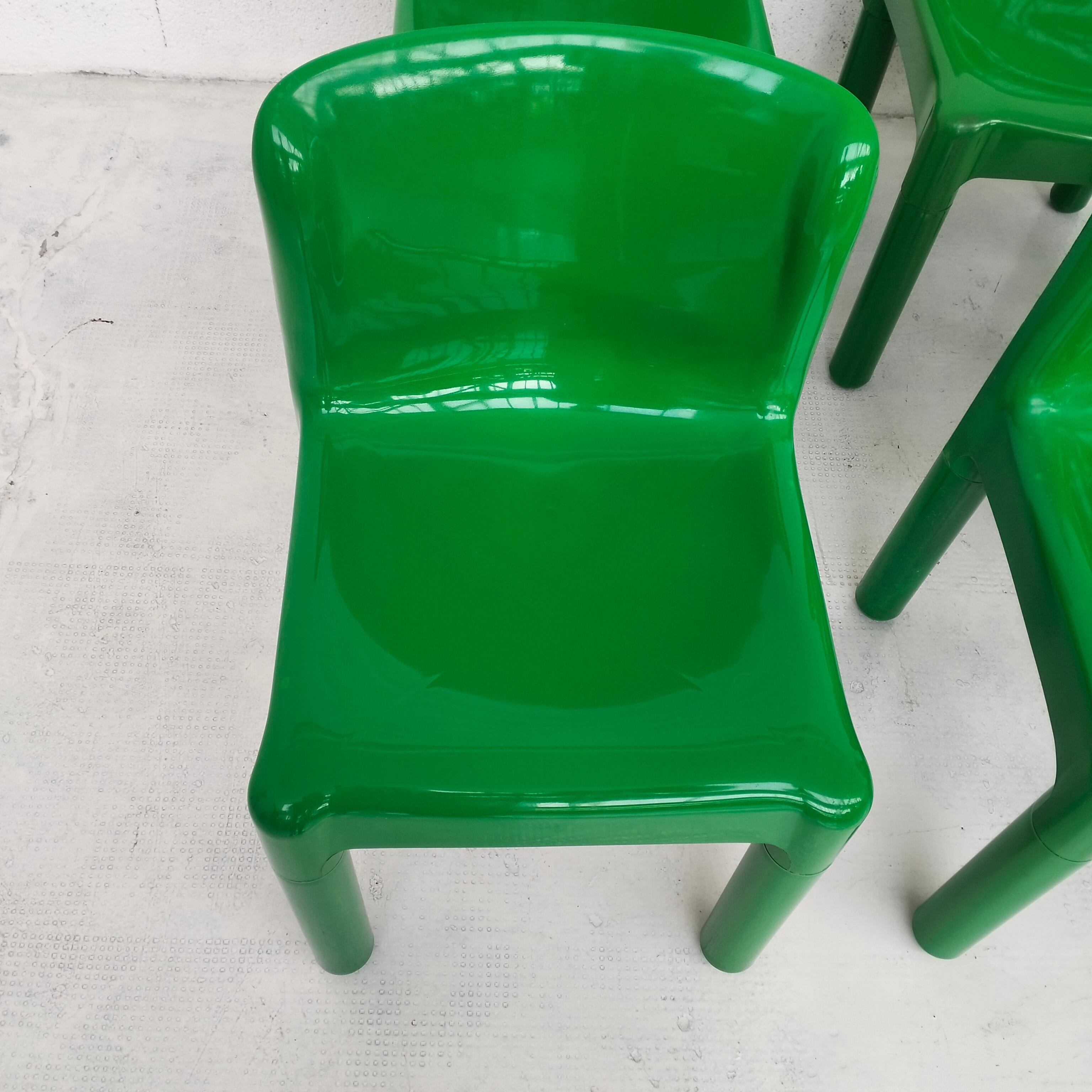 Italian Green Plastic Chairs 4875 by Carlo Bartoli for Kartell 1970s, Set of 6 For Sale