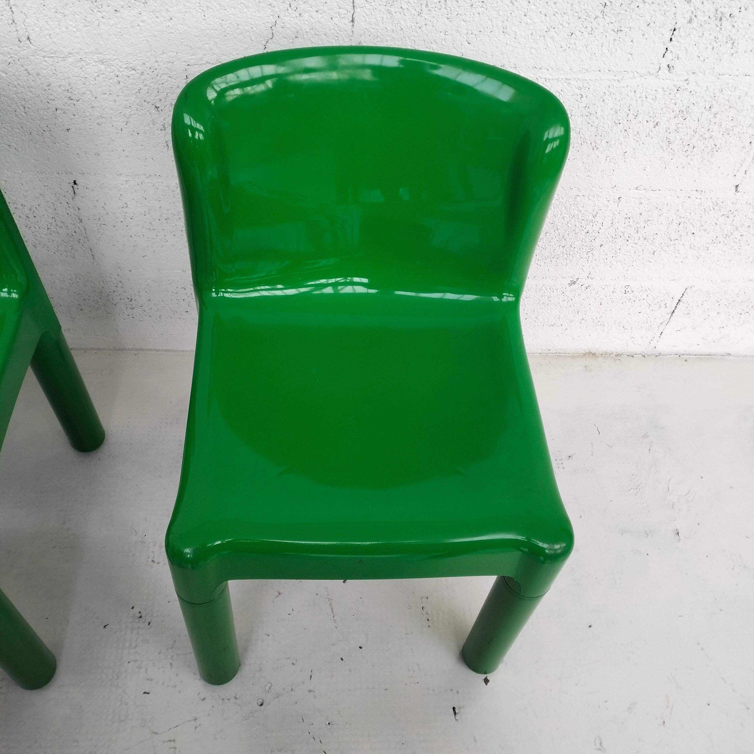 Green Plastic Chairs 4875 by Carlo Bartoli for Kartell 1970s, Set of 6 1