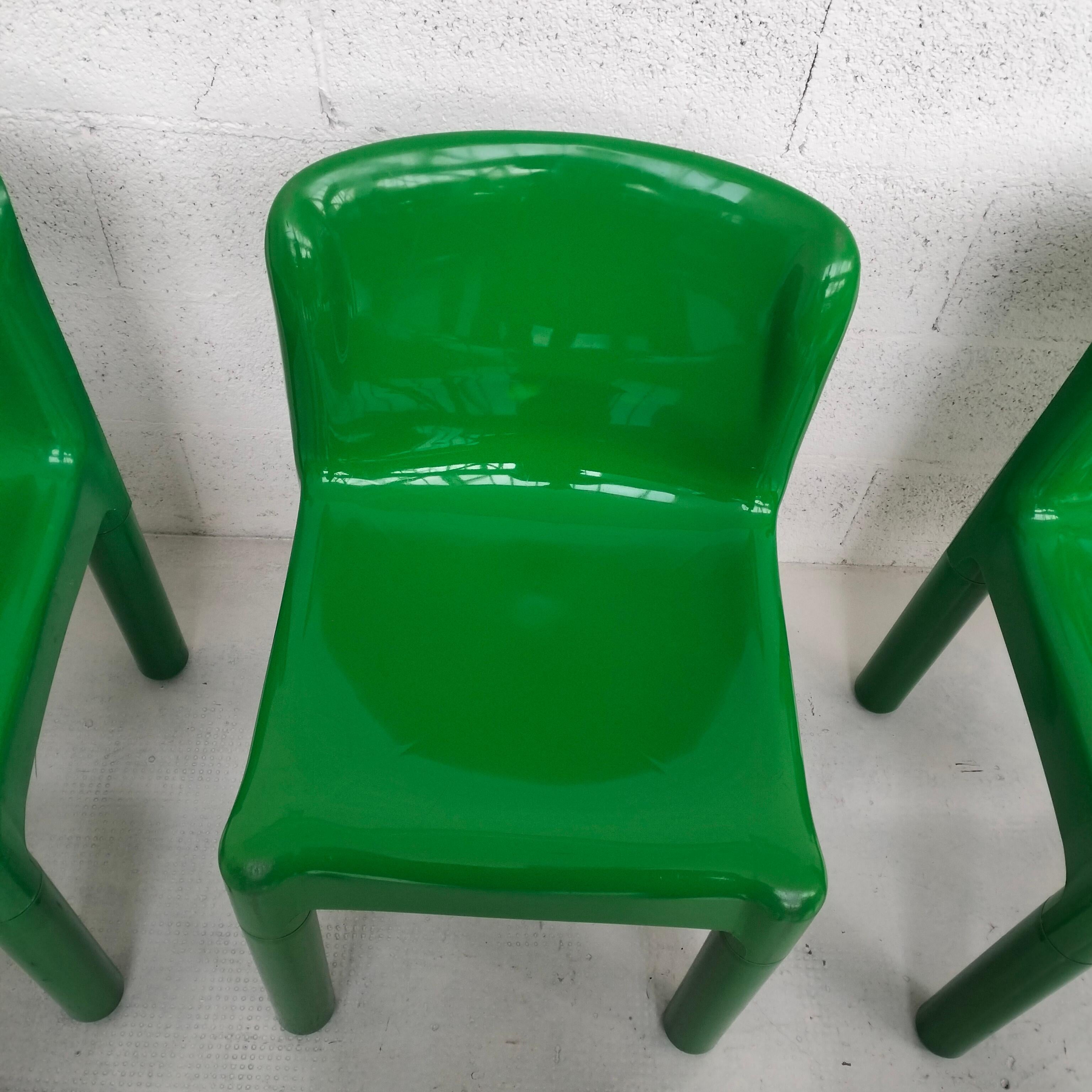 Green Plastic Chairs 4875 by Carlo Bartoli for Kartell 1970s, Set of 6 For Sale 2