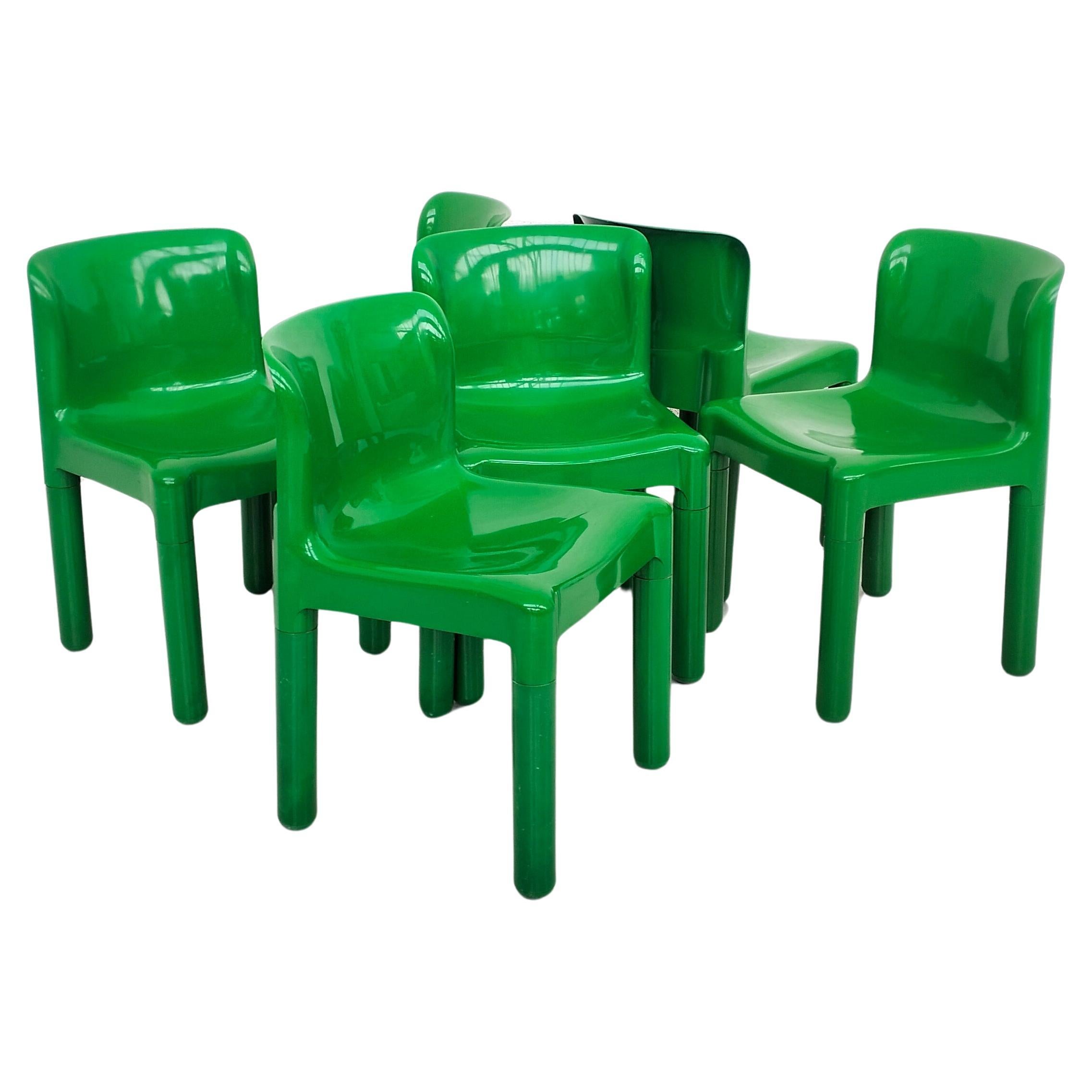 Green Plastic Chairs 4875 by Carlo Bartoli for Kartell 1970s, Set of 6 For Sale