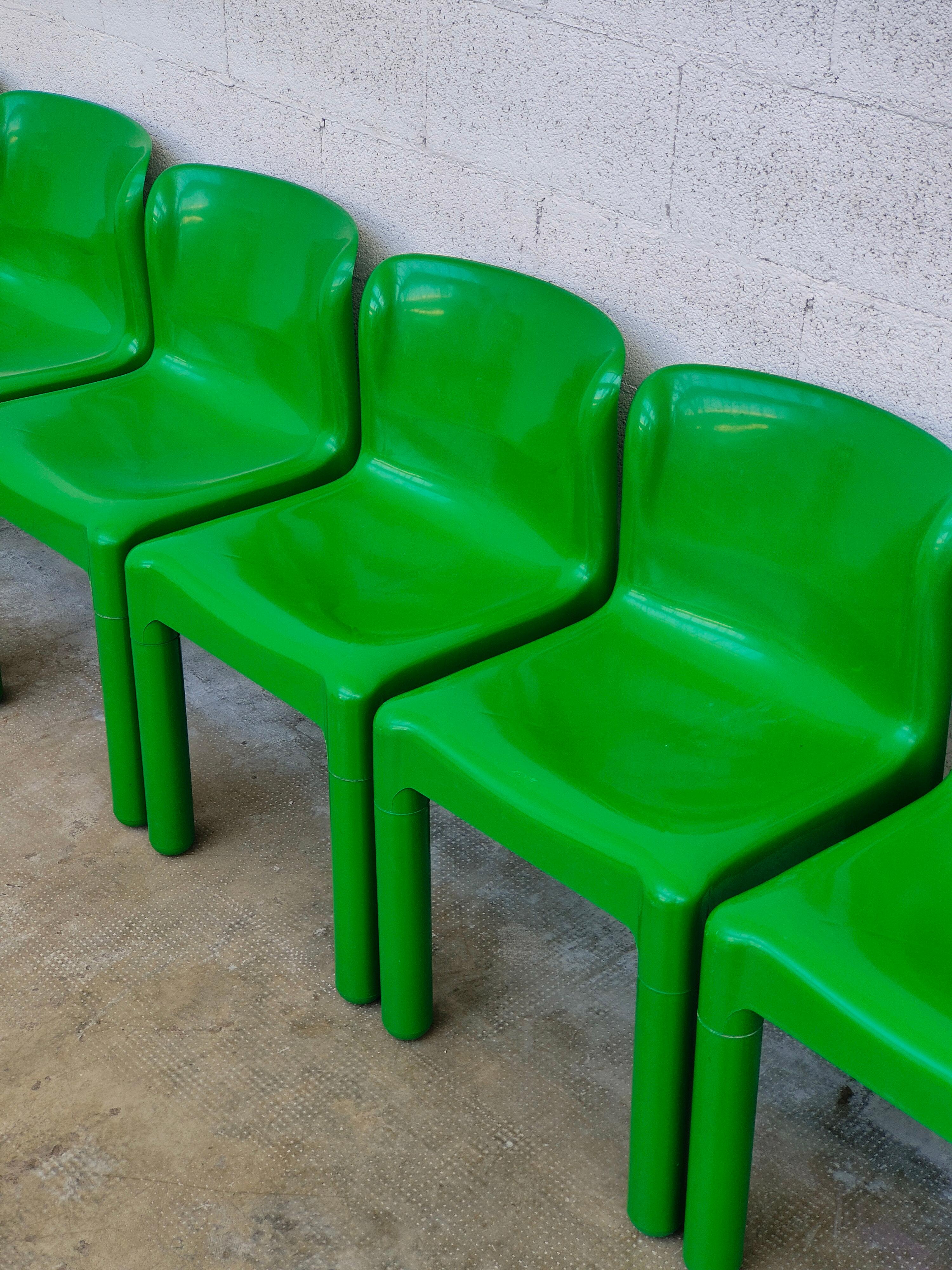 Italian Green Plastic Chairs 4875 by Carlo Bartoli for Kartell 1970s, Set of 8