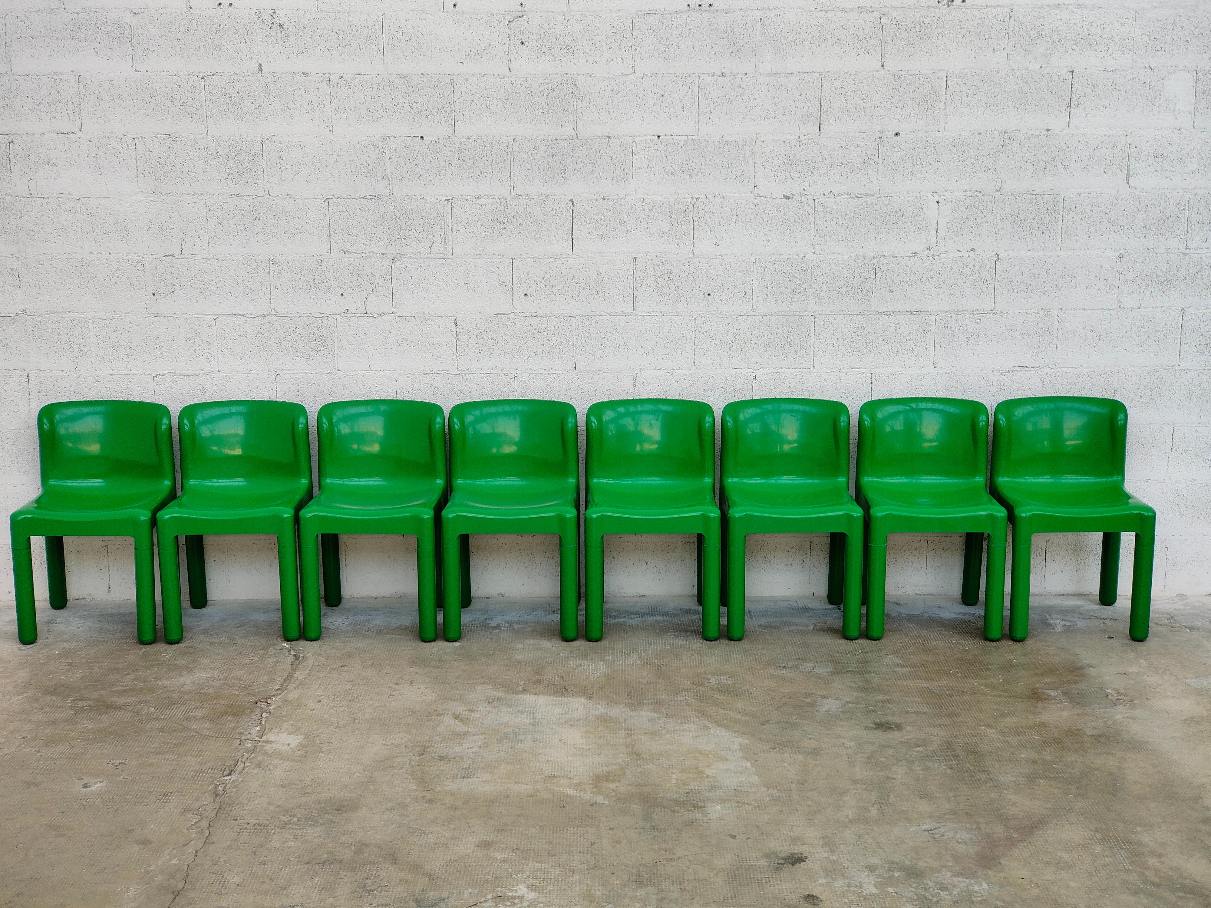 Green Plastic Chairs 4875 by Carlo Bartoli for Kartell 1970s, Set of 8 1