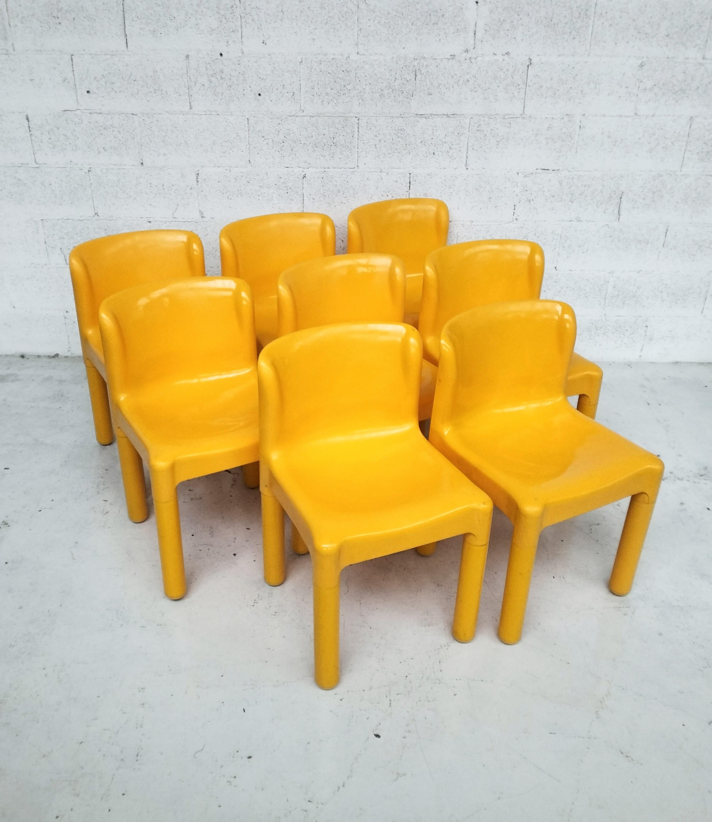 Green Plastic Chairs 4875 by Carlo Bartoli for Kartell 1970s, Set of 8 For Sale 1