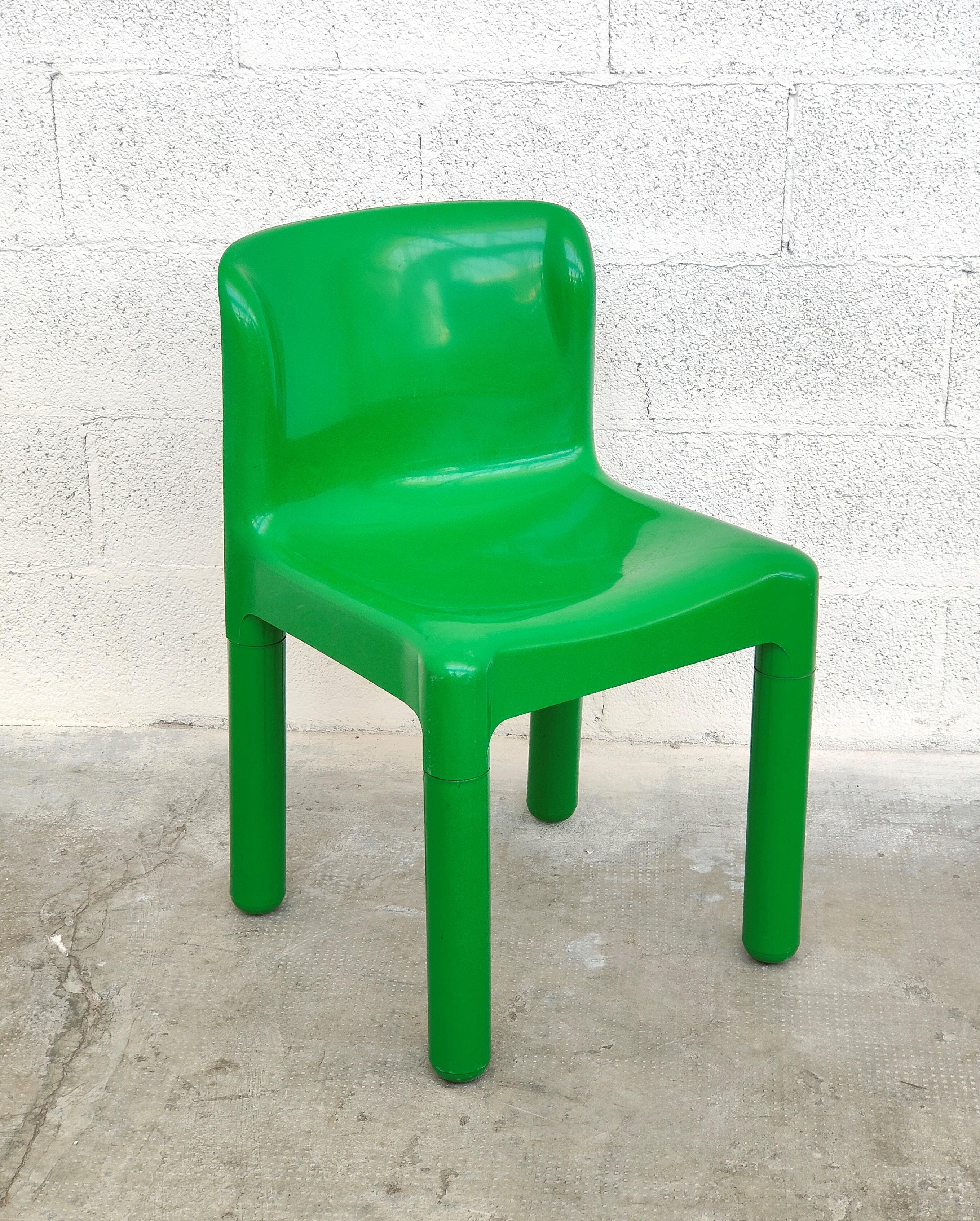Green Plastic Chairs 4875 by Carlo Bartoli for Kartell 1970s, Set of 8 2