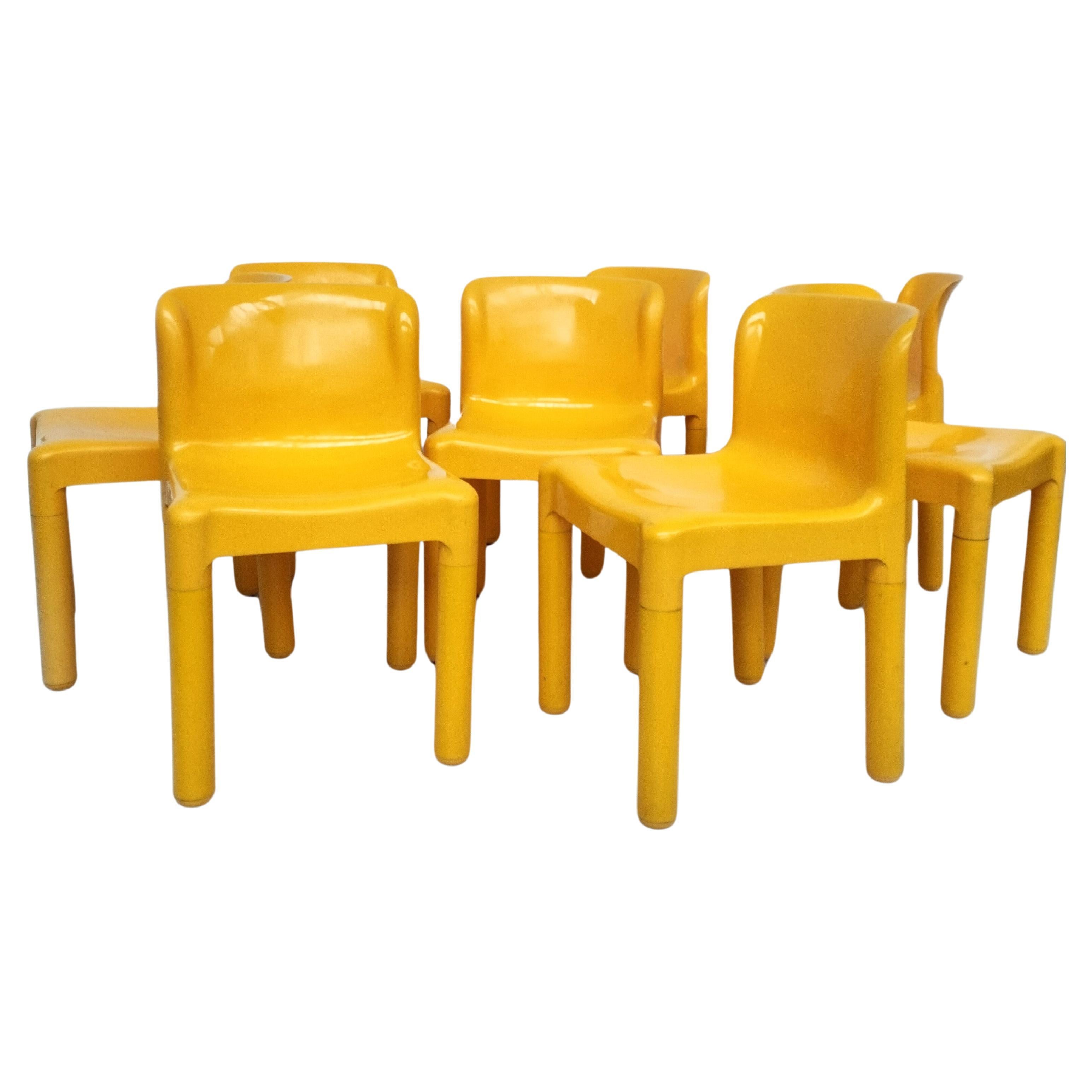 Green Plastic Chairs 4875 by Carlo Bartoli for Kartell 1970s, Set of 8 For Sale