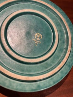 Green Plate With Golden Flower by Wilhelm Kåge