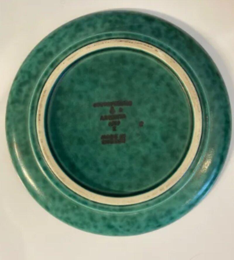 Modern Green Plate With Mythic Creature by Wilhelm Kåge For Sale