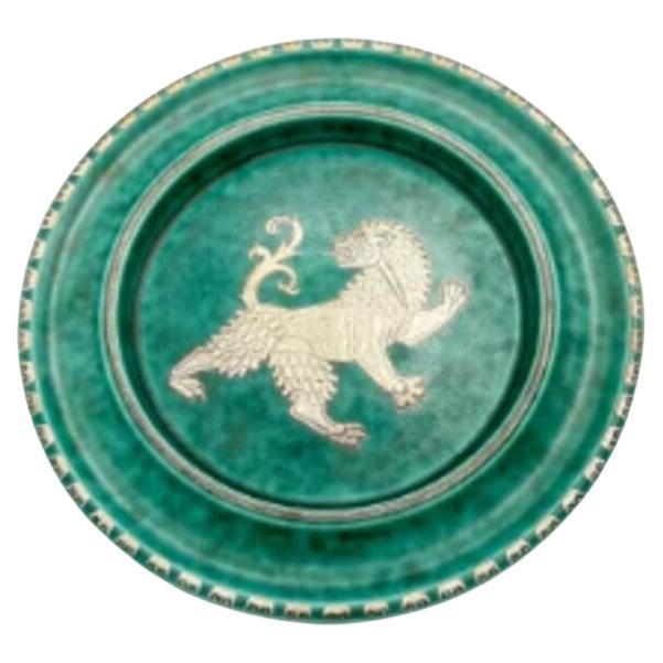 Green Plate With Mythic Creature by Wilhelm Kåge For Sale