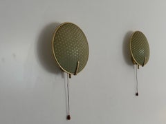 Green Plexiglass and Gold Metal Pair of Sconces by Erco, 1950s, Germany