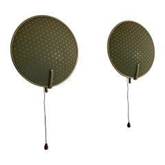 Green Plexiglass and Gold Metal Pair of Sconces by Erco, 1950s, Germany