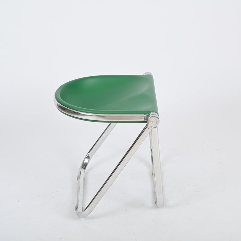 Green Pluff Italian Folding Stool Chair by G. Piretti for Anonima