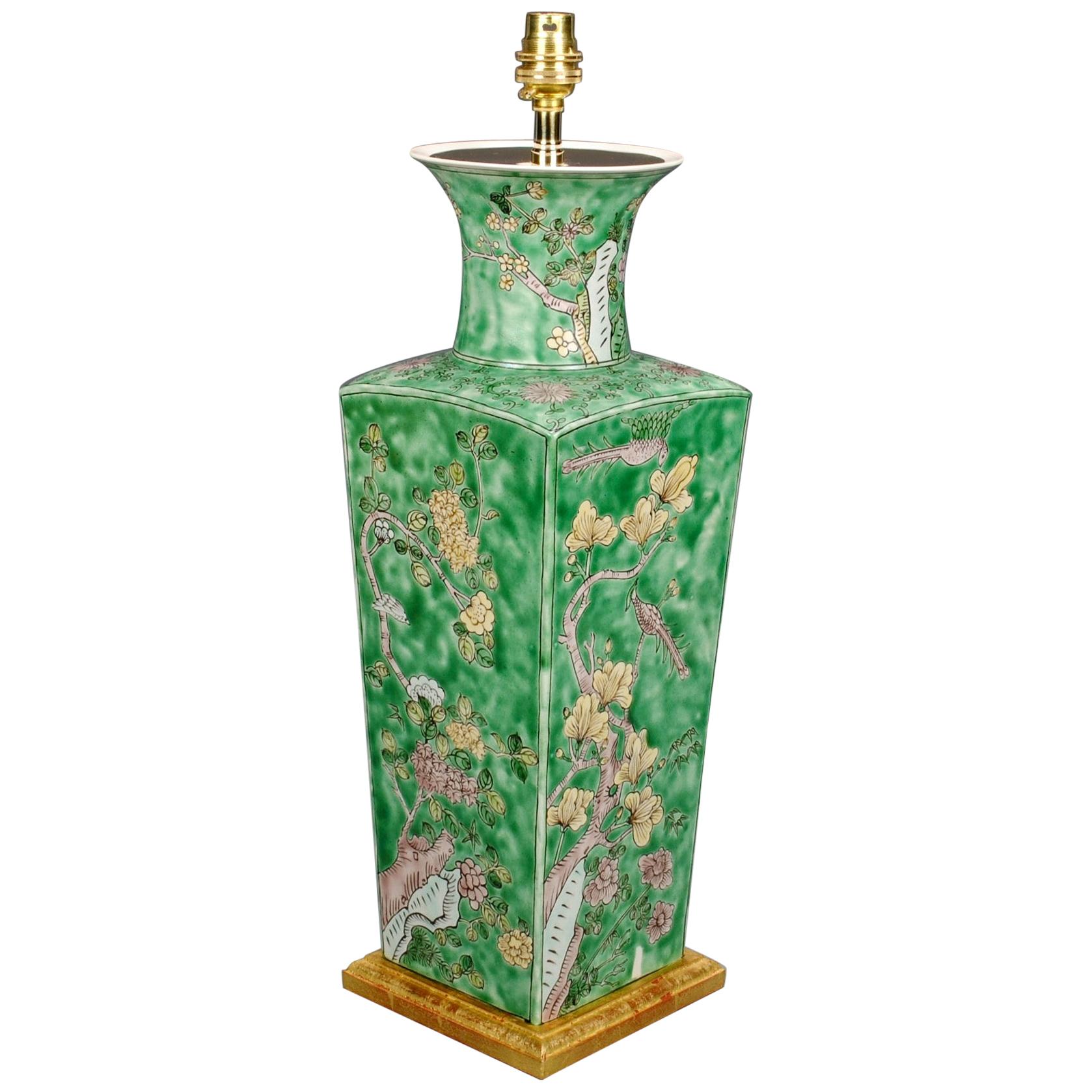Green Porcelain 19th Century French Samson of Paris Antique Table Lamp For Sale