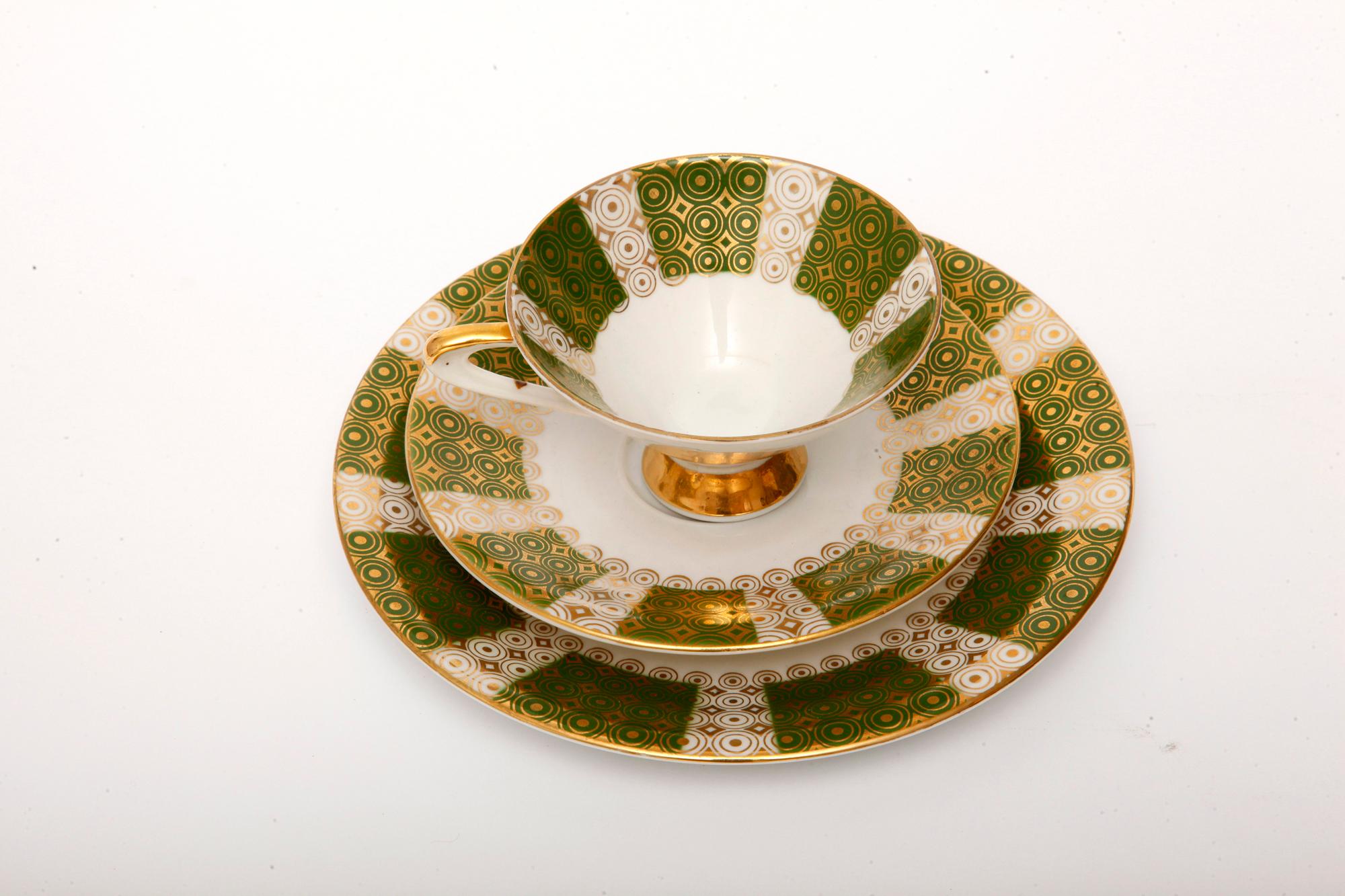 Mid-20th Century Green Porcelain Breakfast Set, Bavaria, Germany, Mid-Century Modern, 1950s For Sale