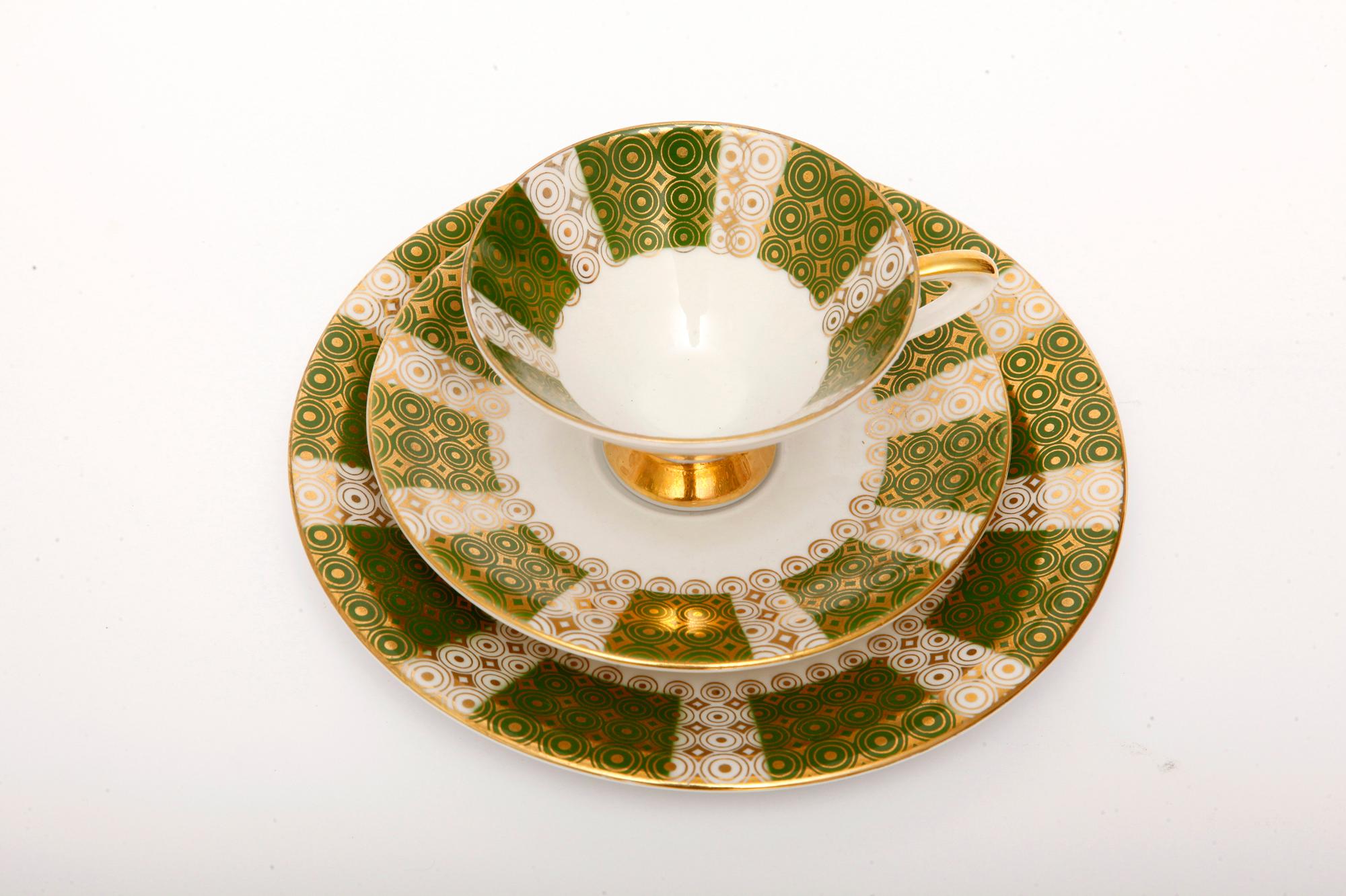 Green Porcelain Breakfast Set, Bavaria, Germany, Mid-Century Modern, 1950s For Sale 1