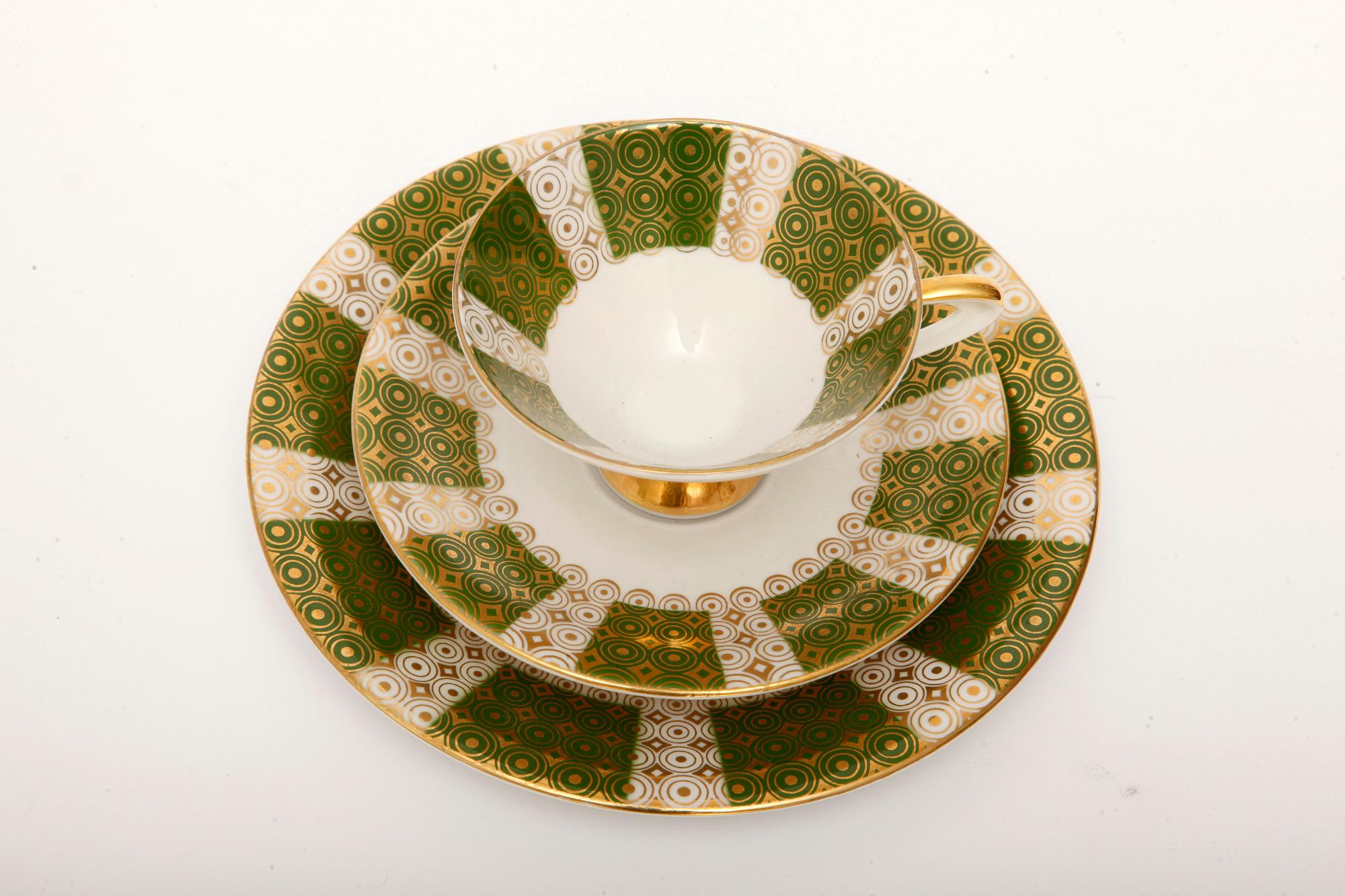 Green Porcelain Breakfast Set, Bavaria, Germany, Mid-Century Modern, 1950s For Sale 2