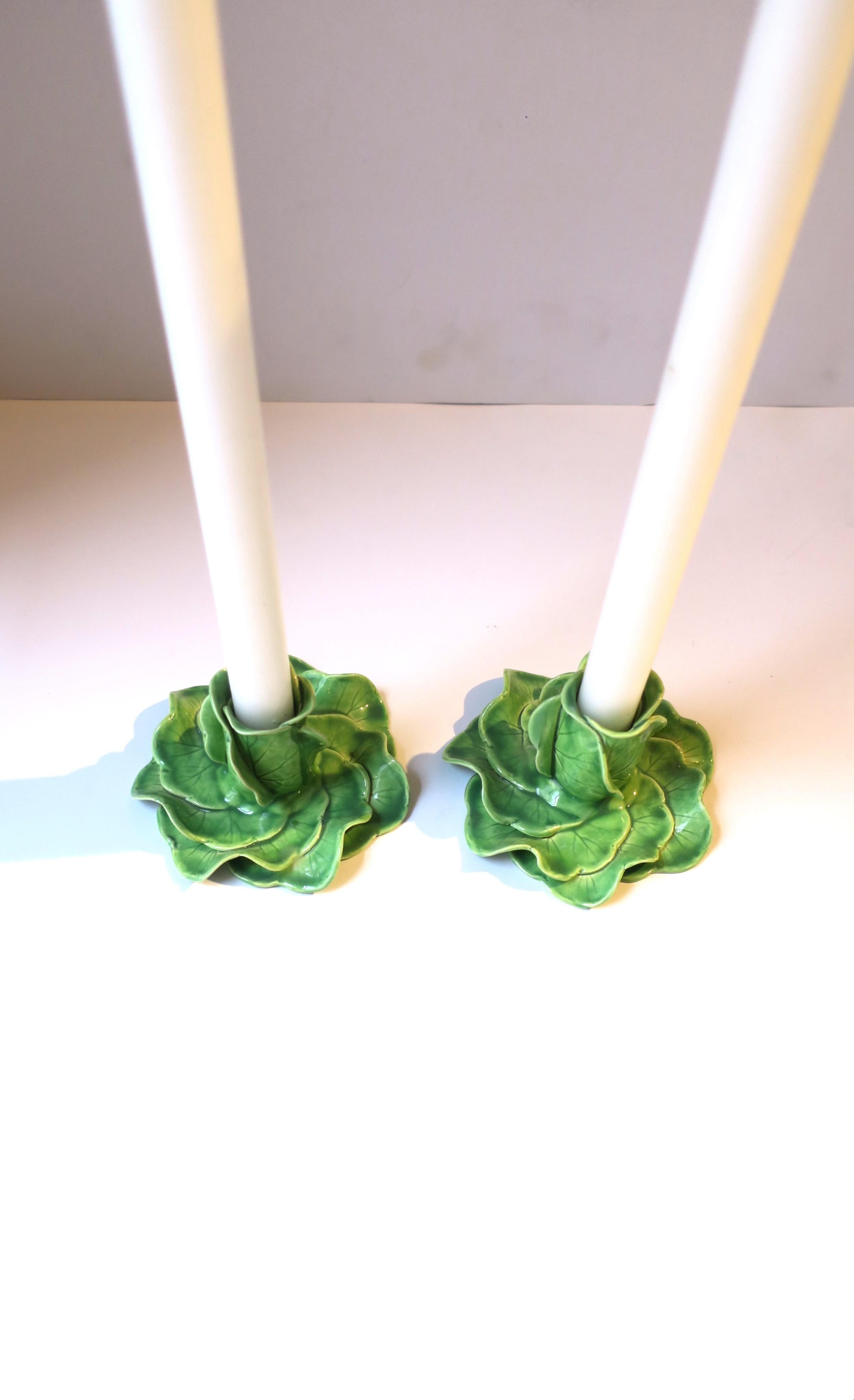 Green Porcelain Lettuce Leaf Candlestick Holders Styled After Dodie Thayer 4